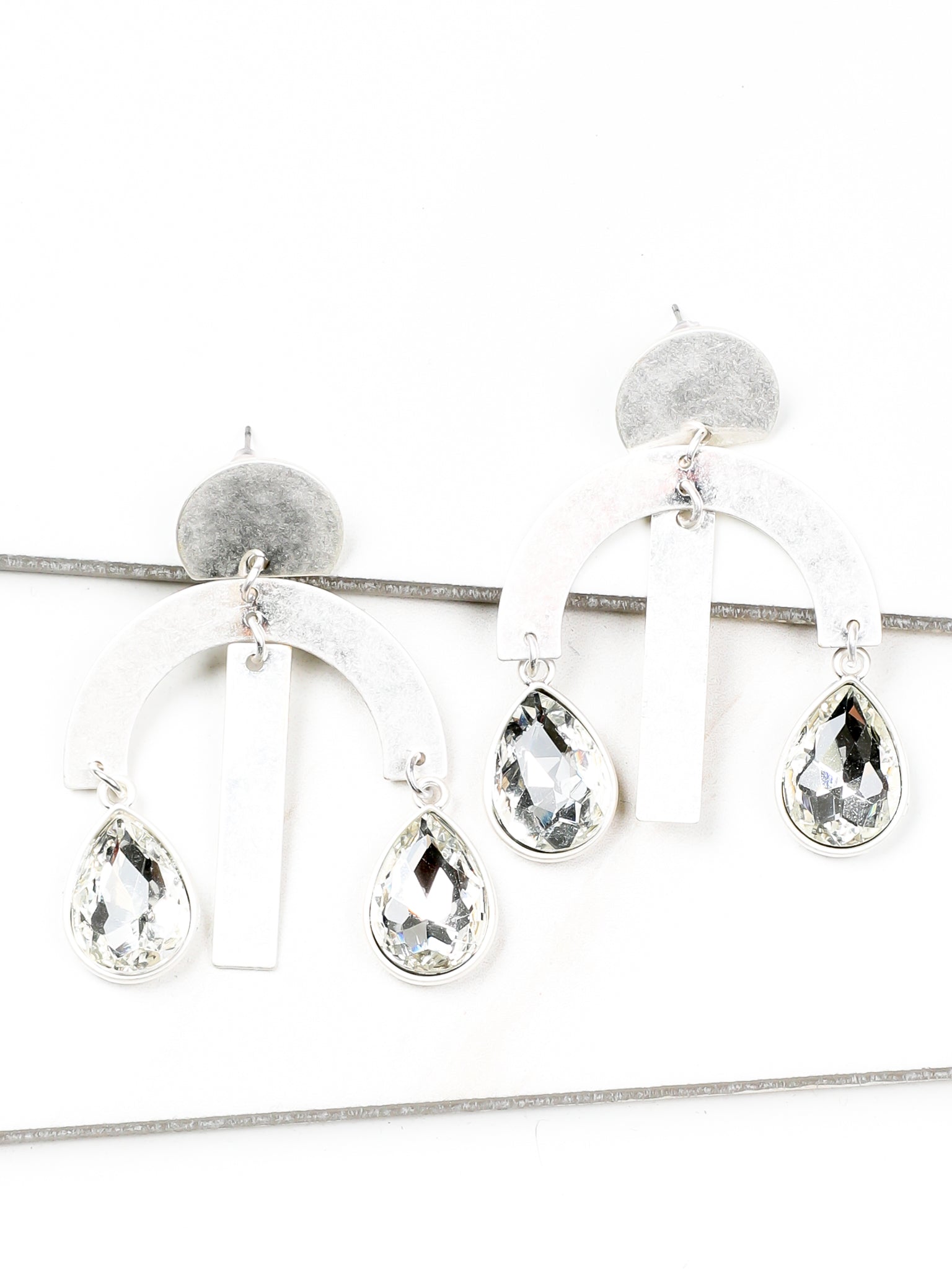 Geometric Silver Teardrop Dangle Earrings