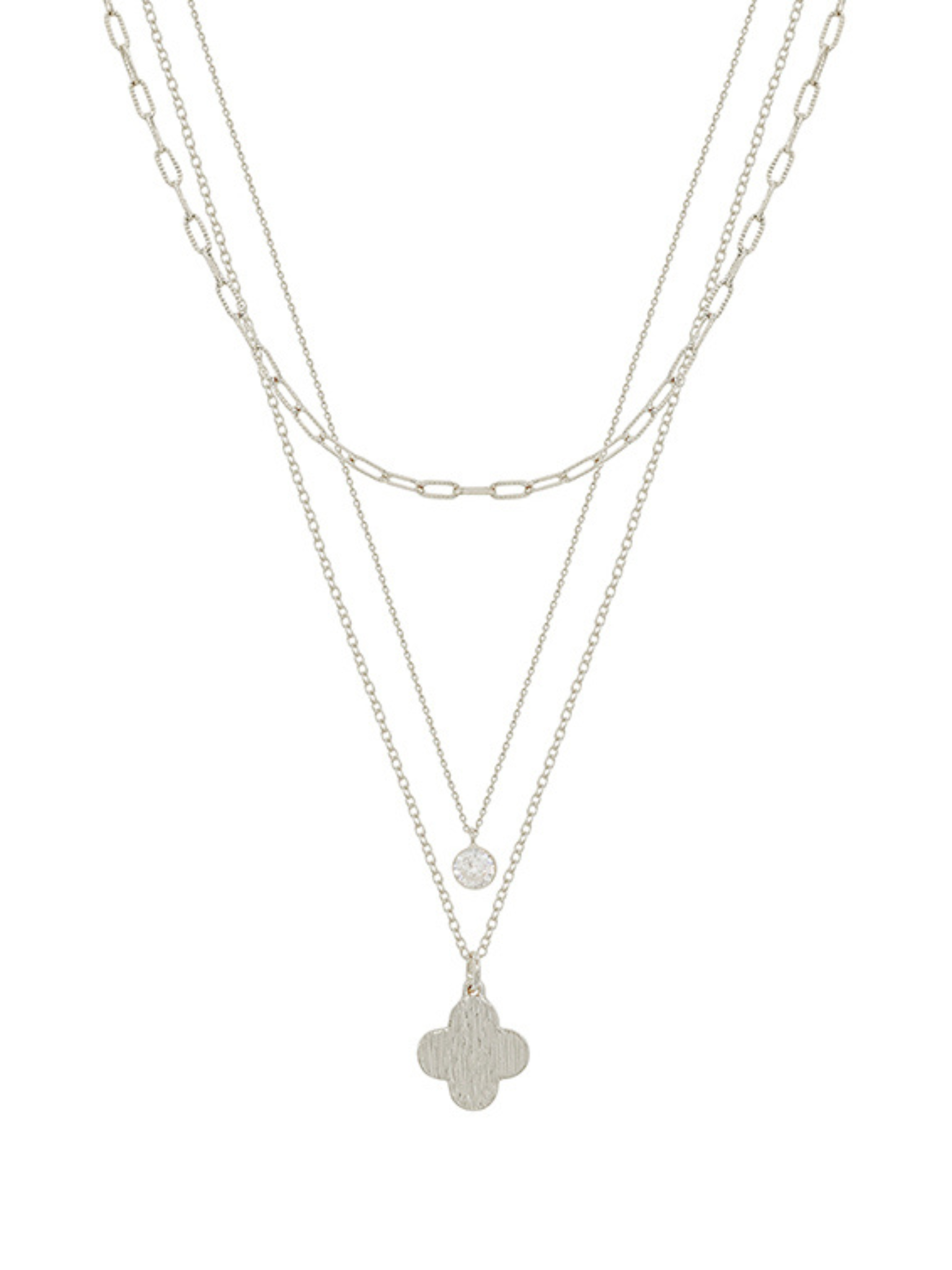 Clover & Crystal Charm 3 Layer Short Necklace