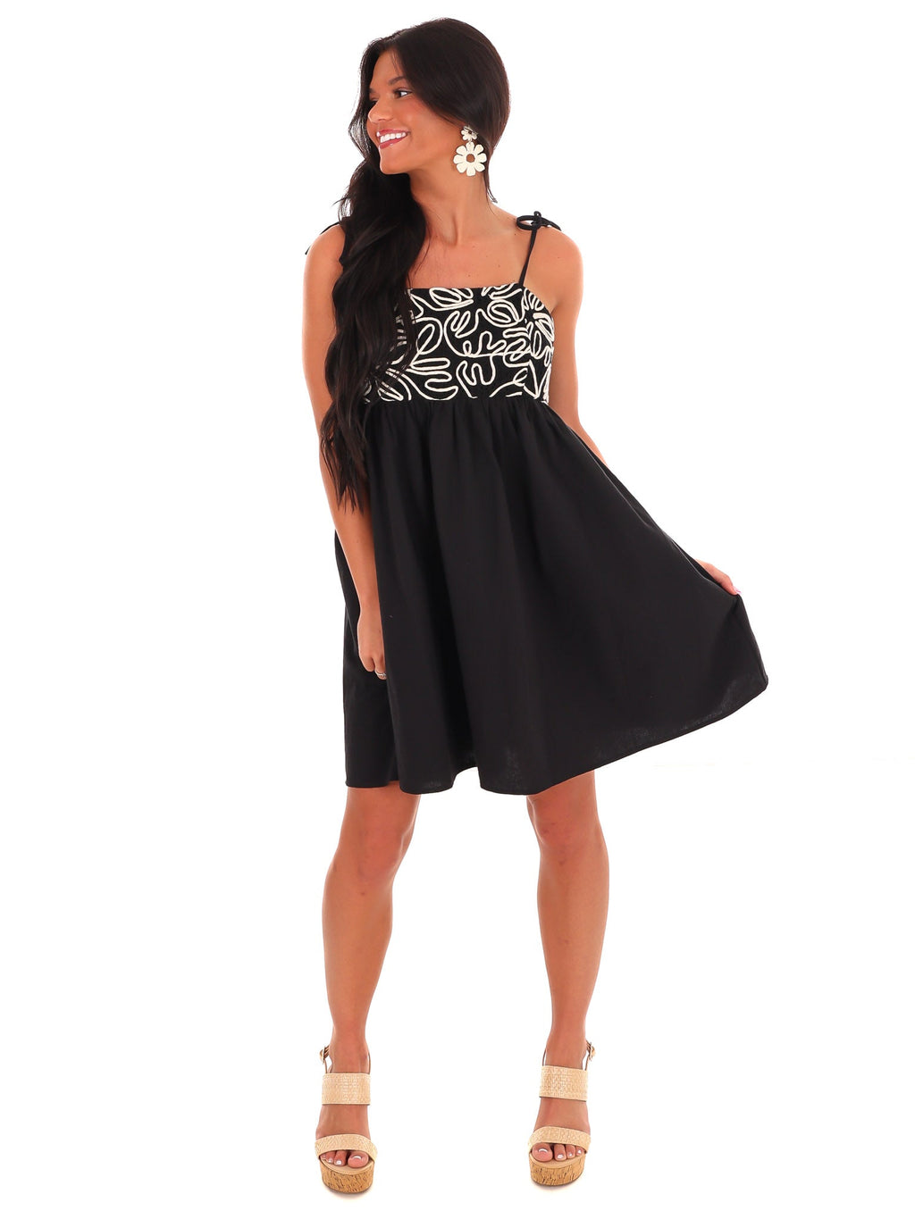 Draw Me In Embroidery Mini Dress