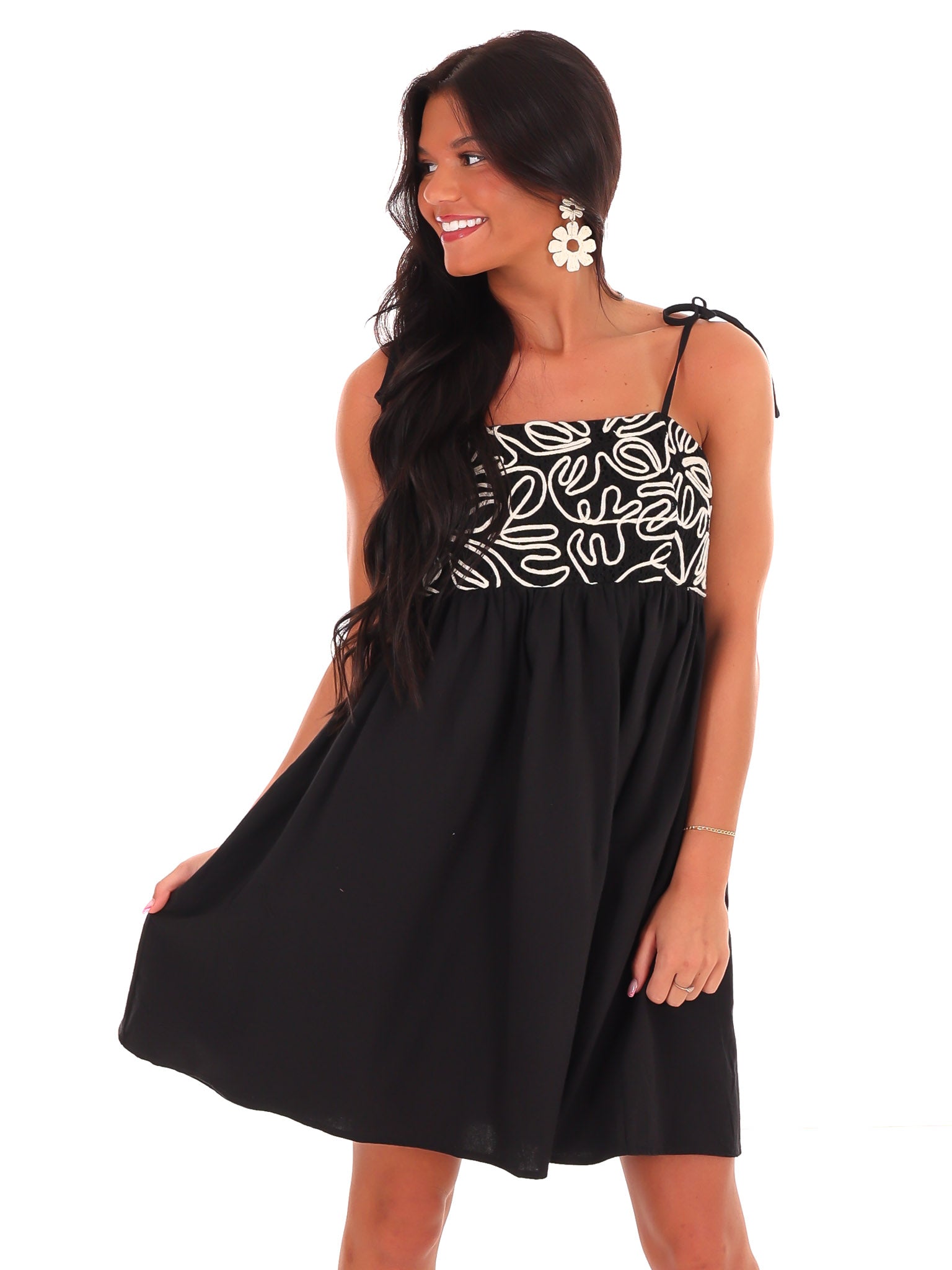 Draw Me In Embroidery Mini Dress