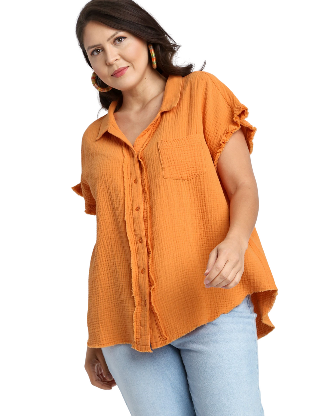 Curvy Let's Go Team Button Up Top