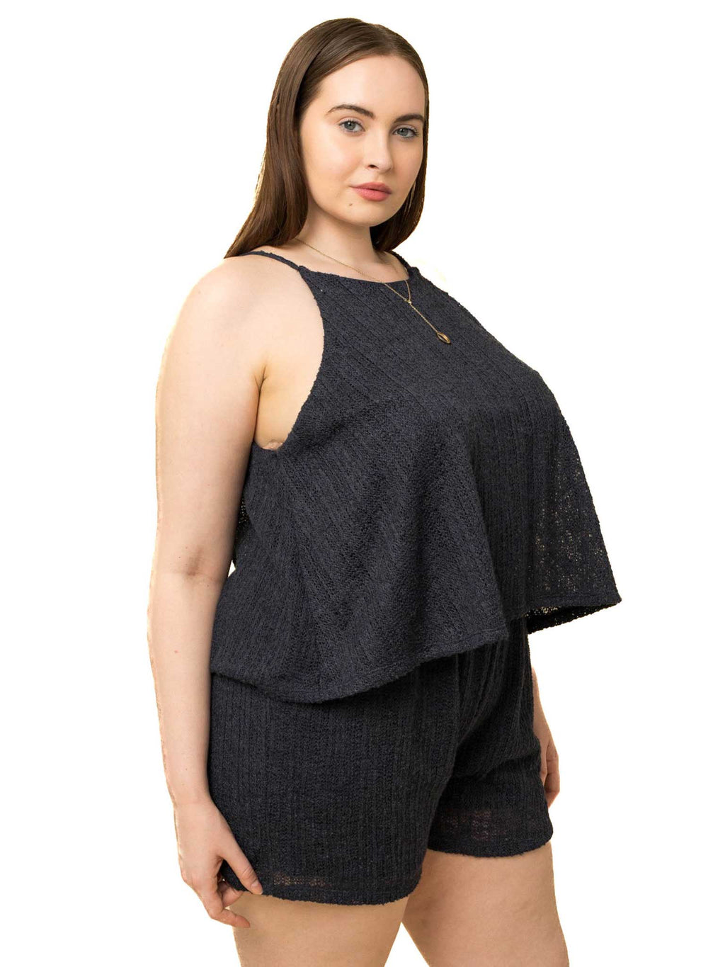 Curvy Midnight Song Layered Romper