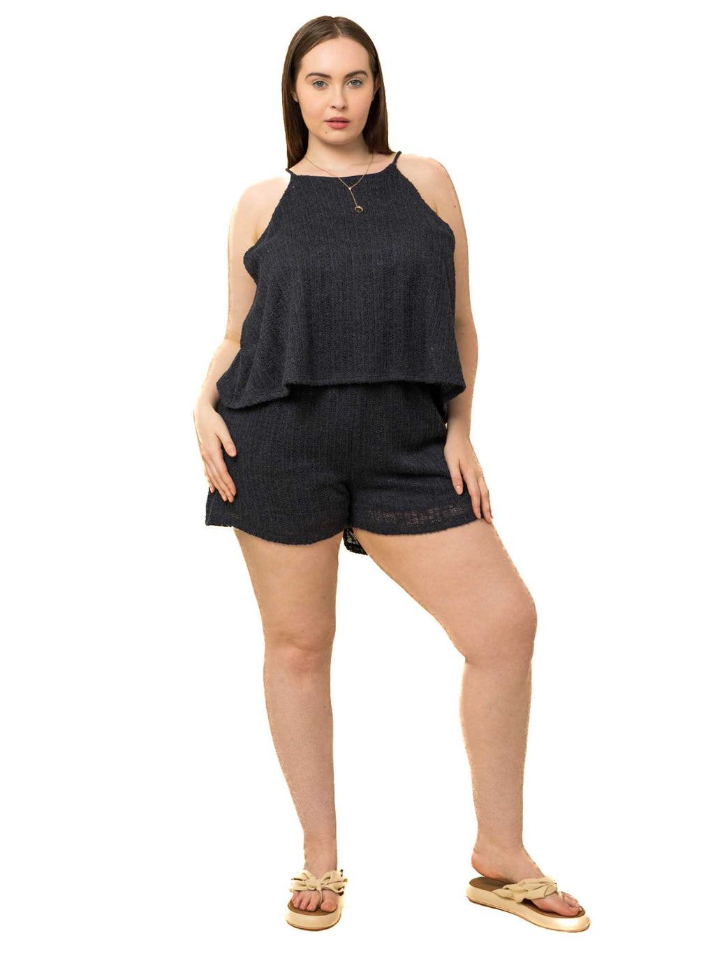 Curvy Midnight Song Layered Romper
