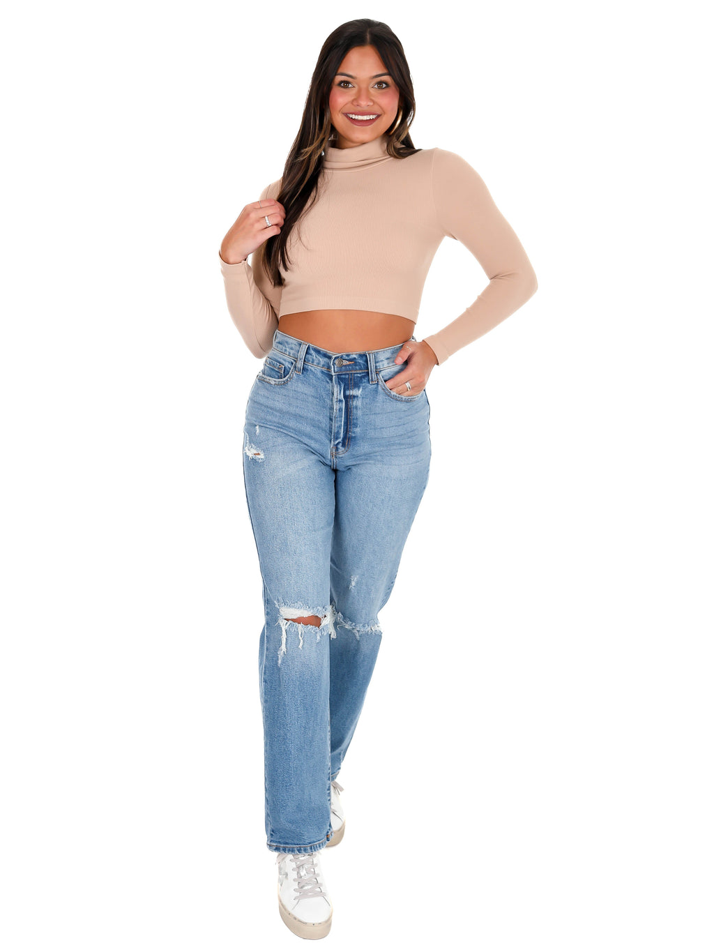 Girl in Mine Foldover Neck Top