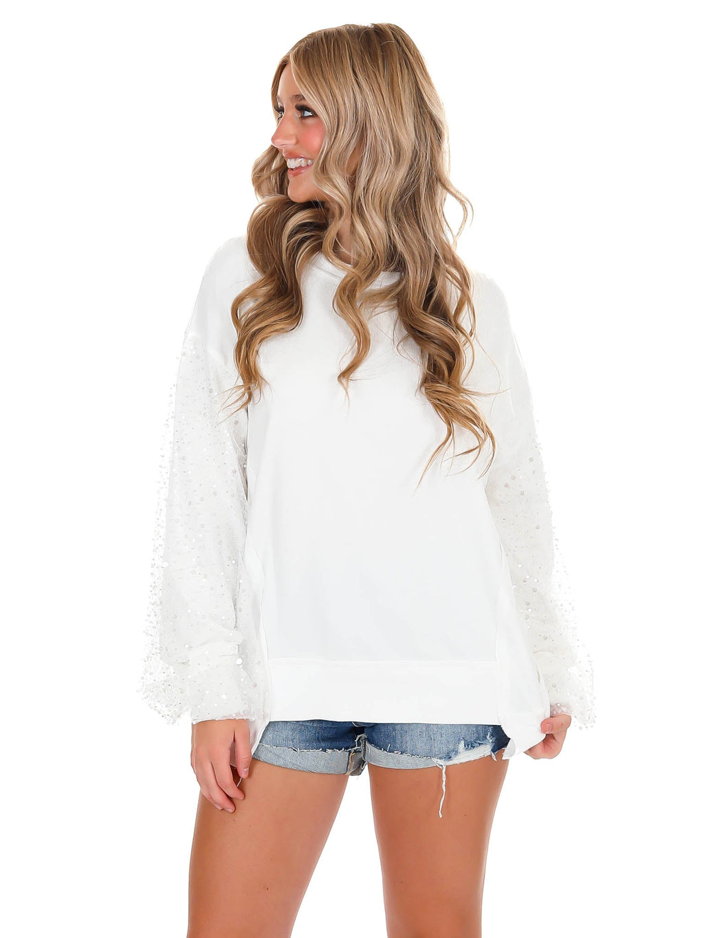 Extra Point Sequin Sleeve Top
