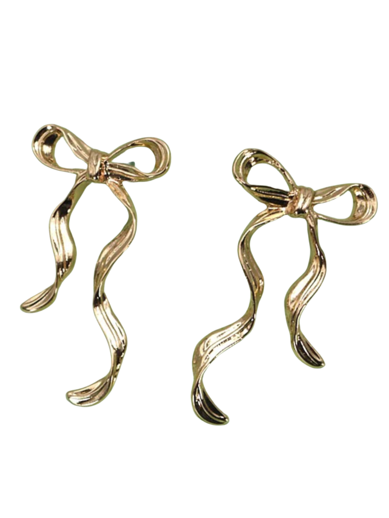 Hammered Long Bow Ribbon Drop Earrings