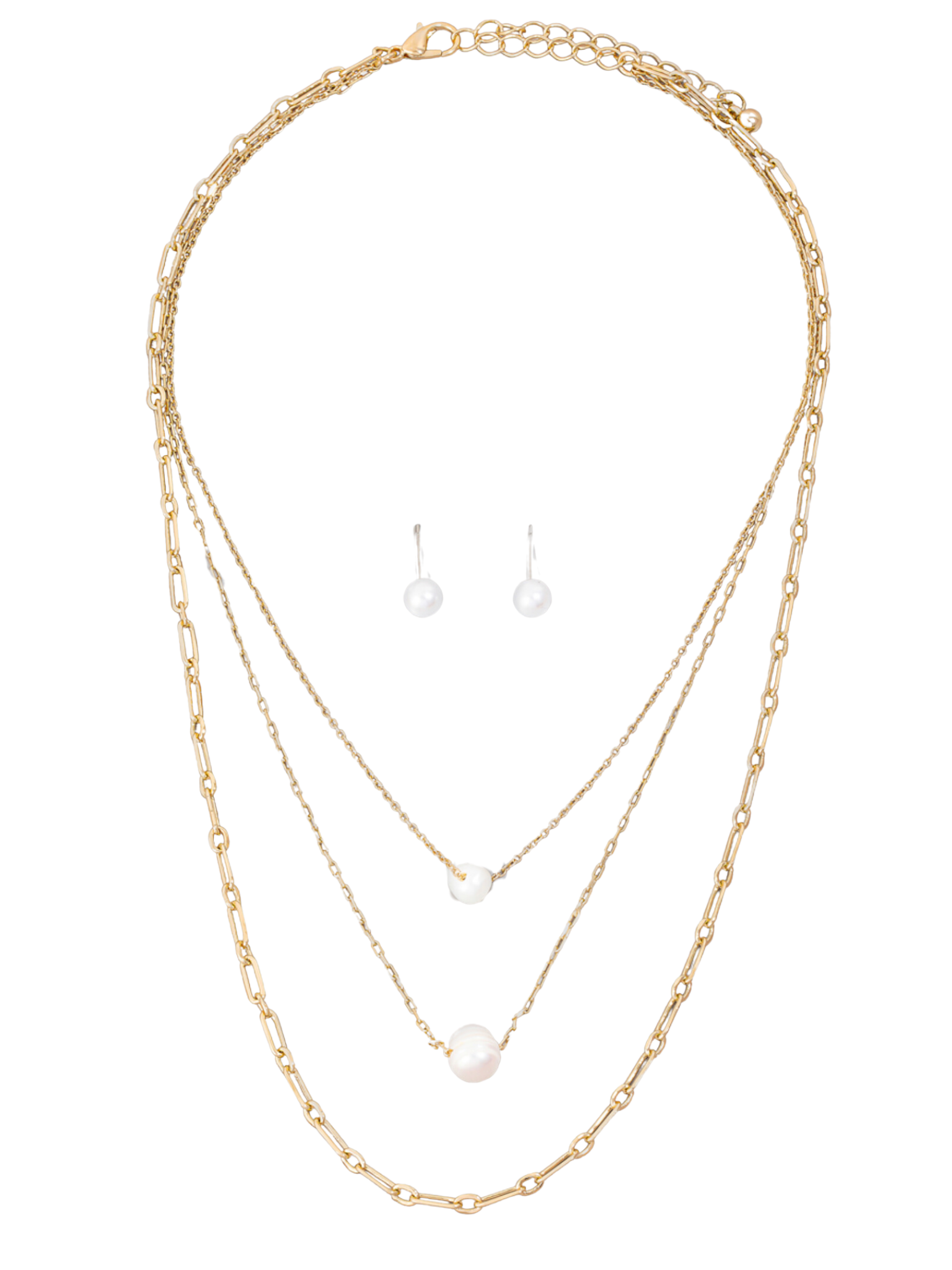 Double Pearl Charms Layered Chain Necklace Set