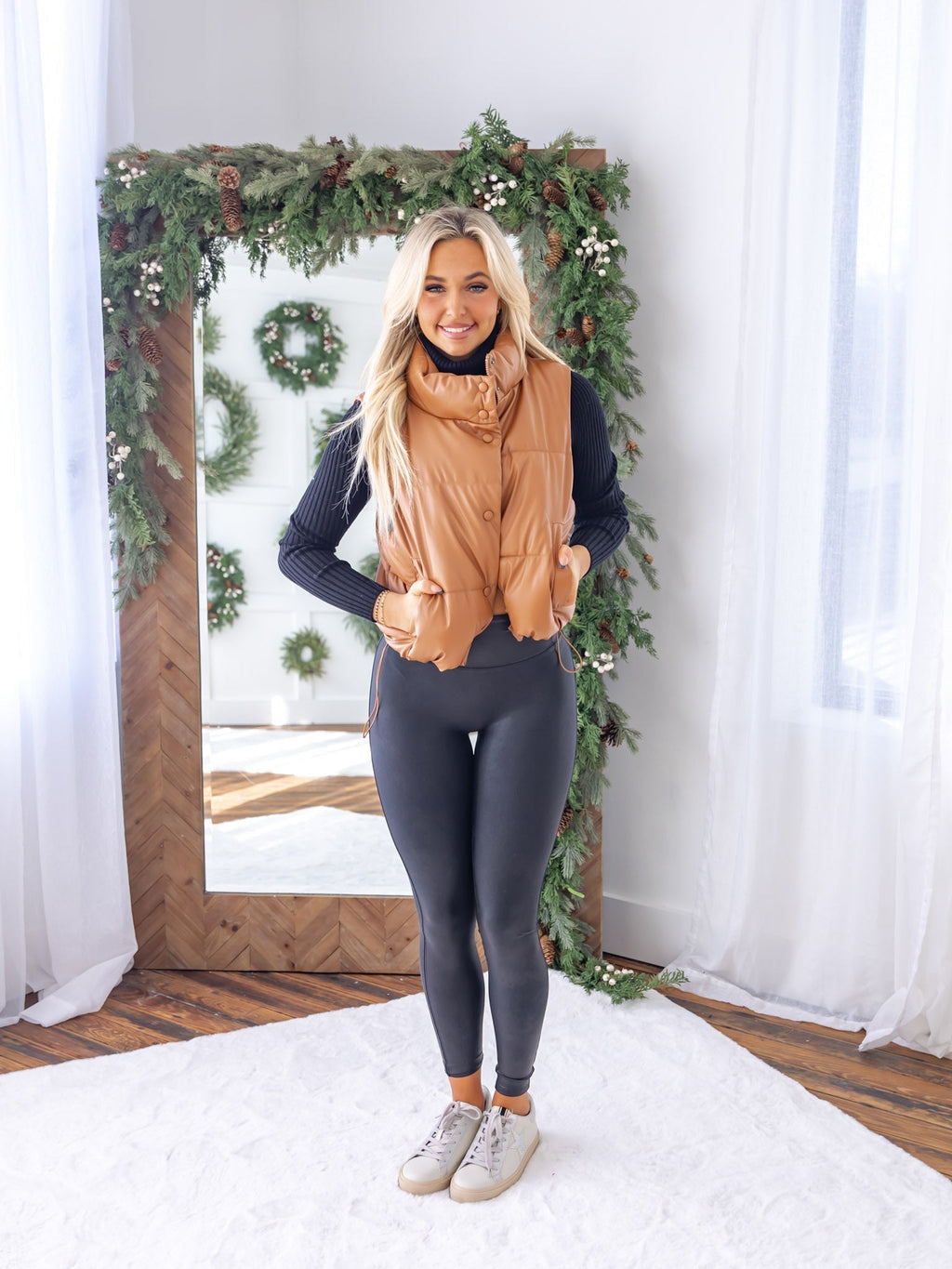 Chic for Winter Cropped Faux Leather Vest