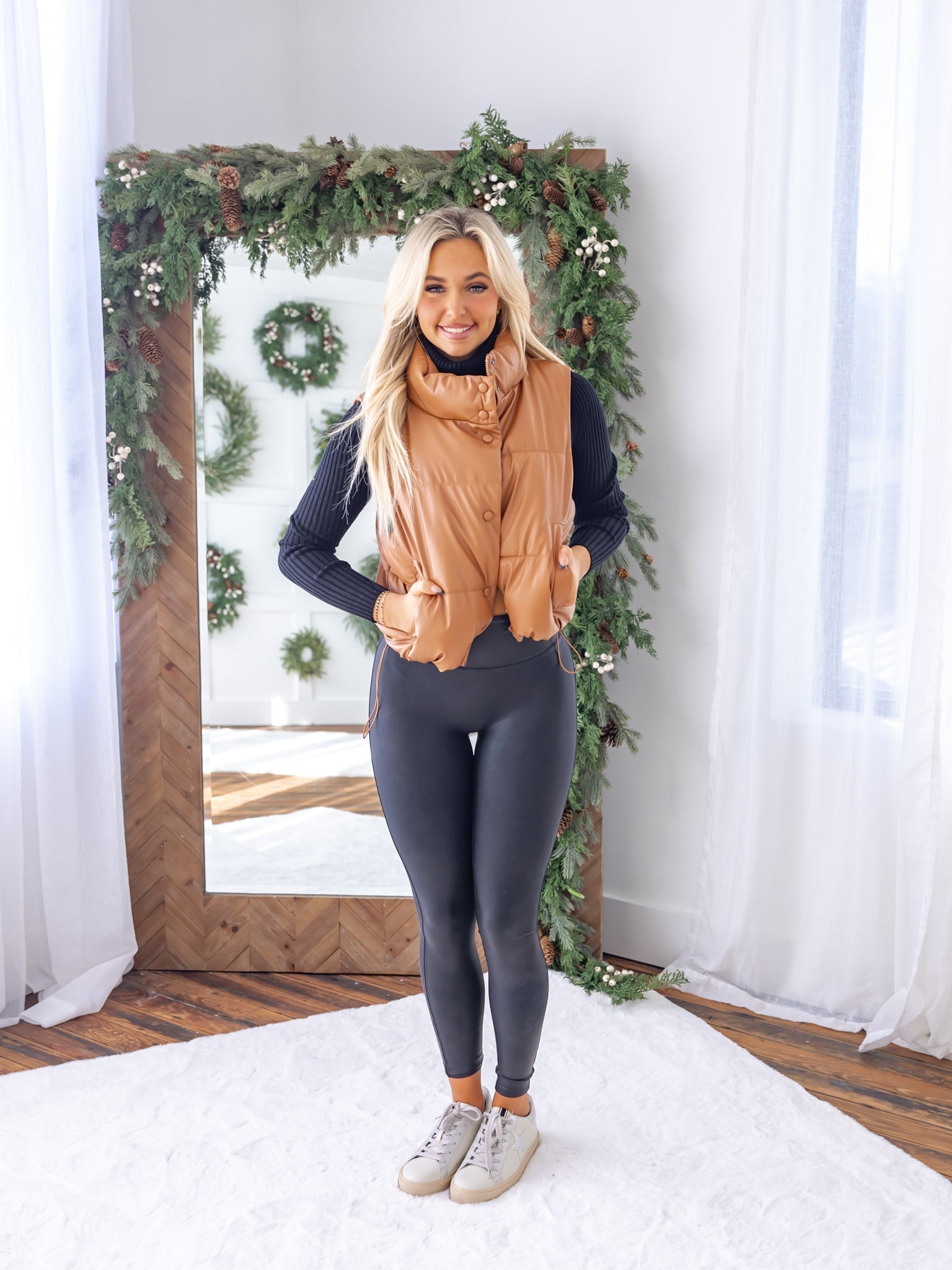 Chic for Winter Cropped Faux Leather Vest