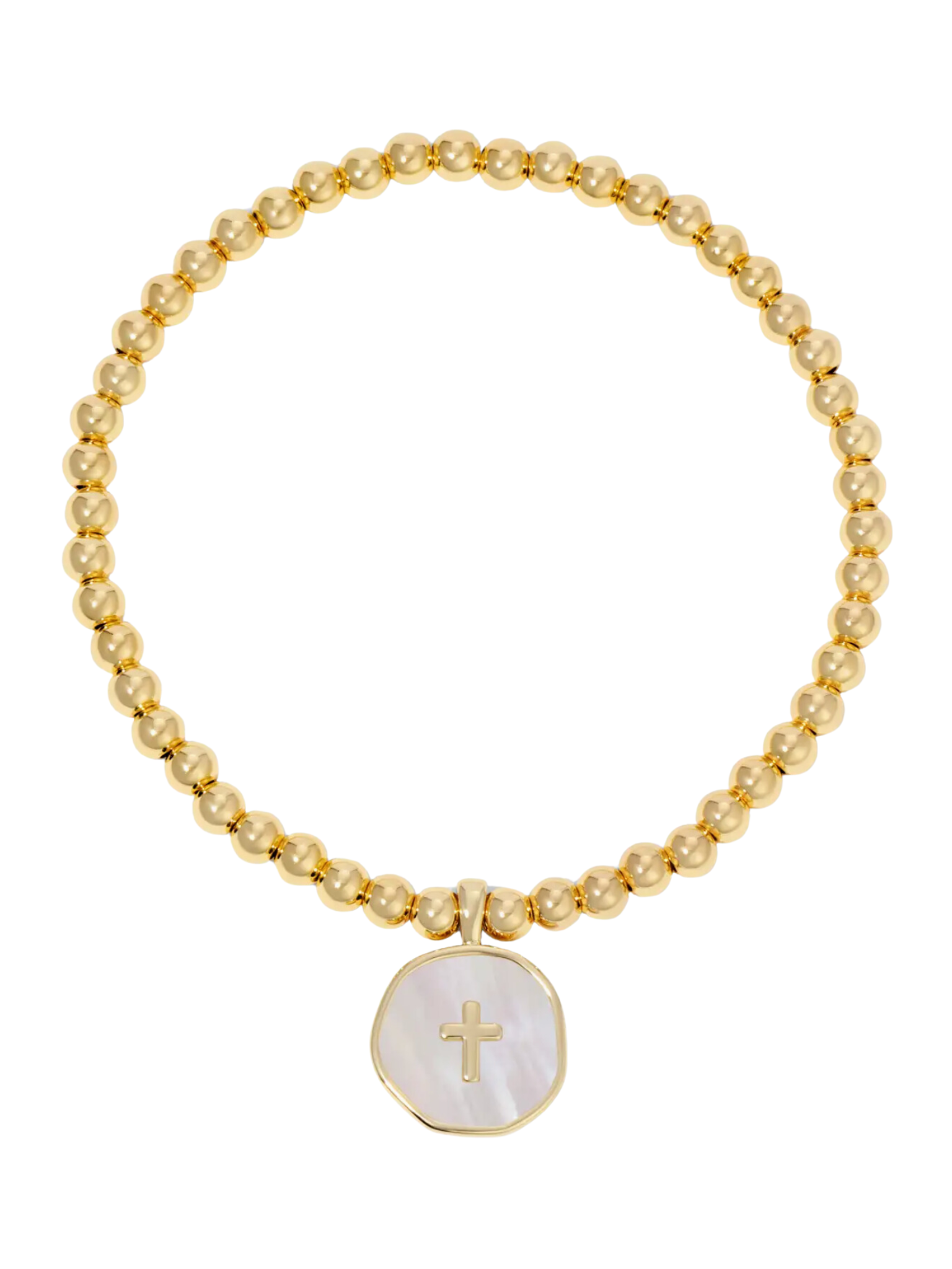 Cross Accented Shell Charm Stretch Bracelet
