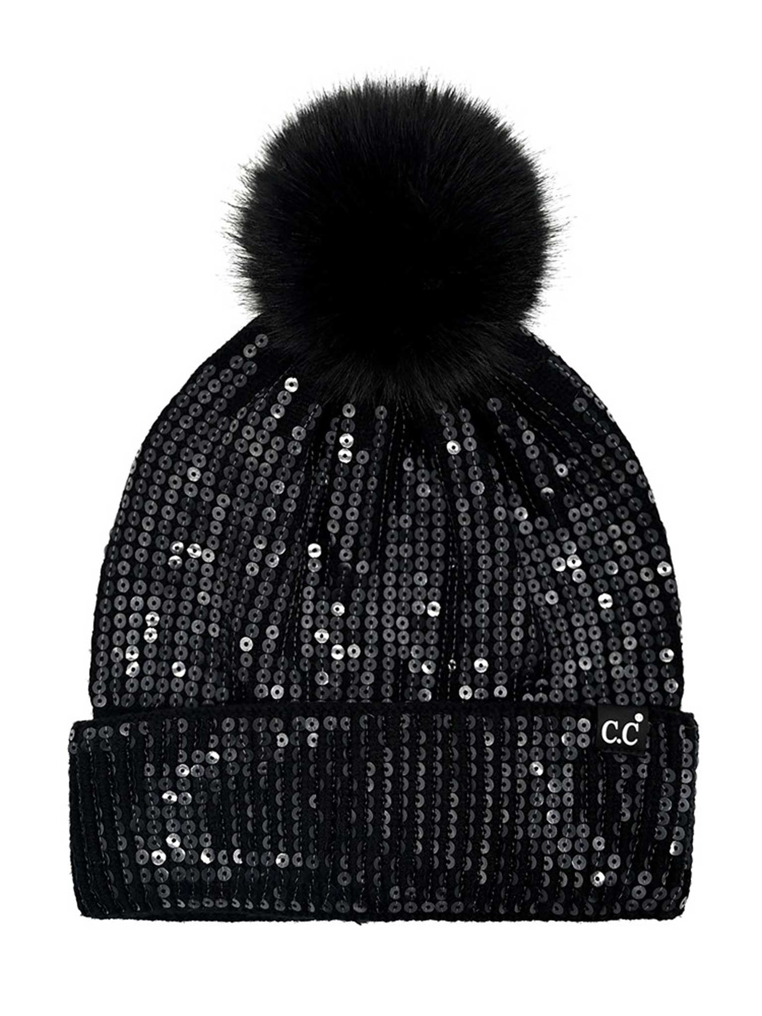 All Over Sequin Pom Beanie