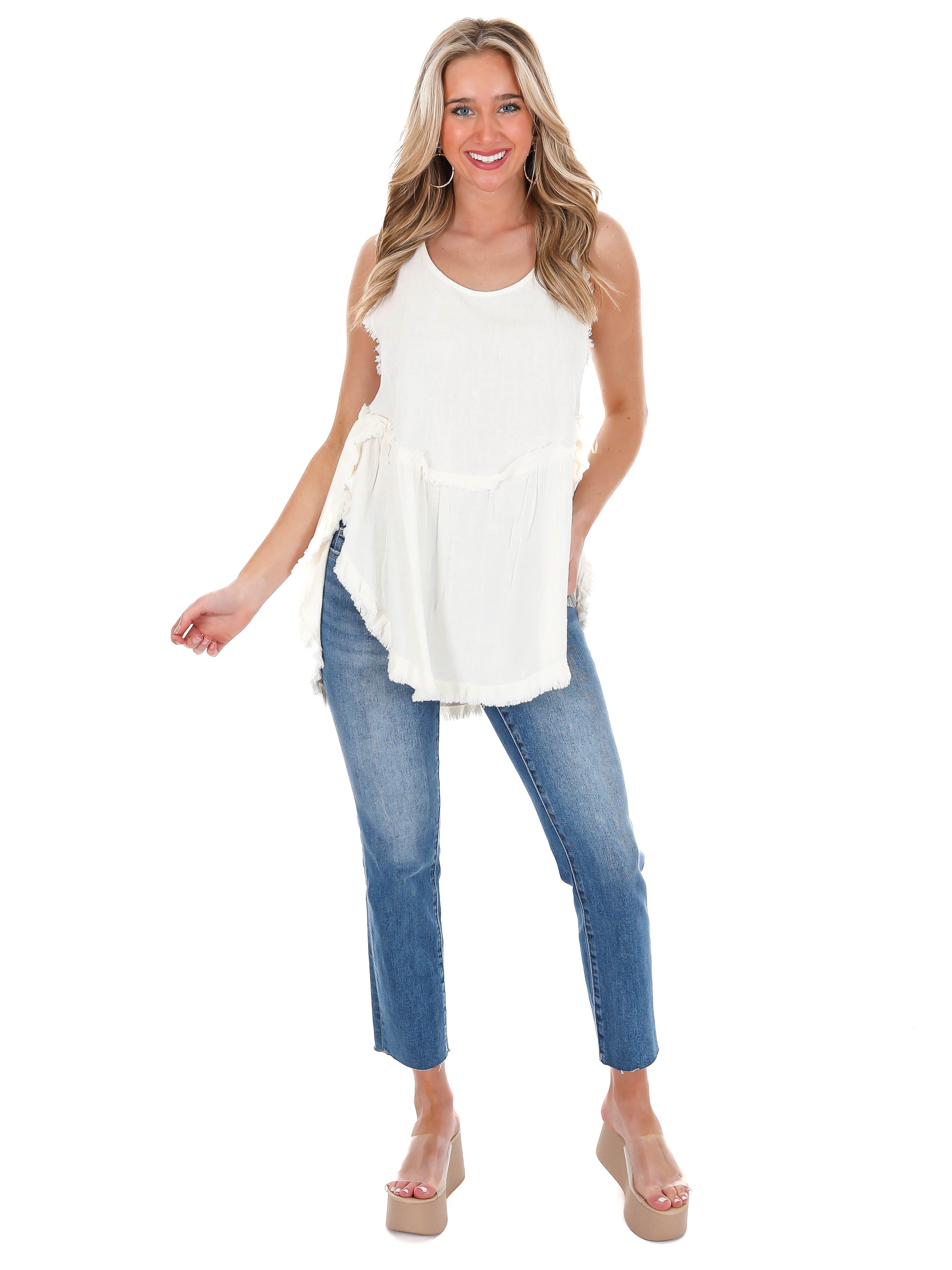 Girl On Fire Frayed Linen Tank