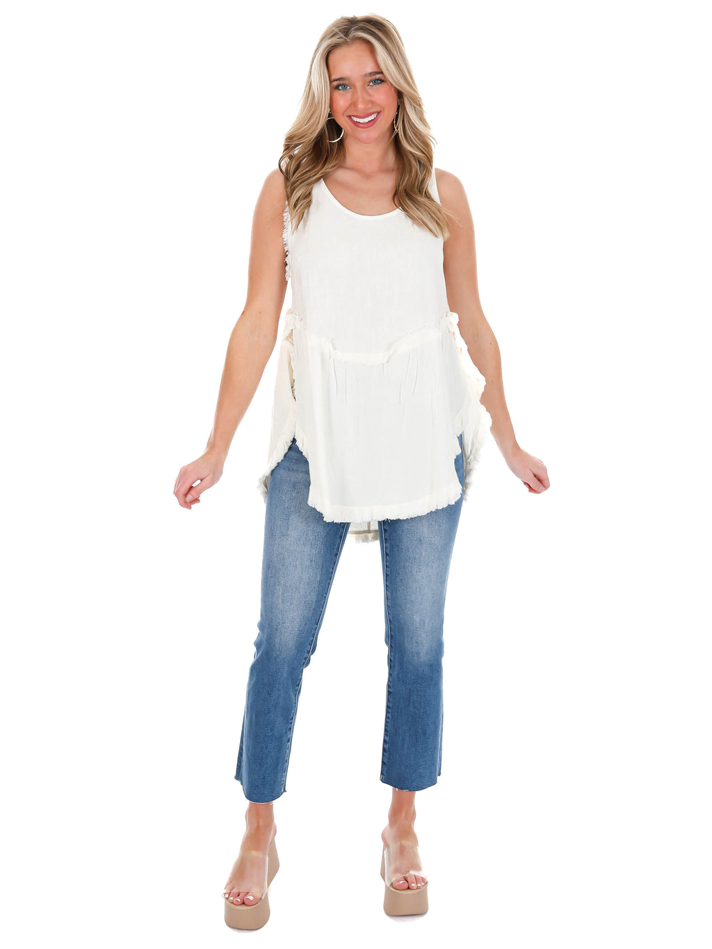 Girl On Fire Frayed Linen Tank