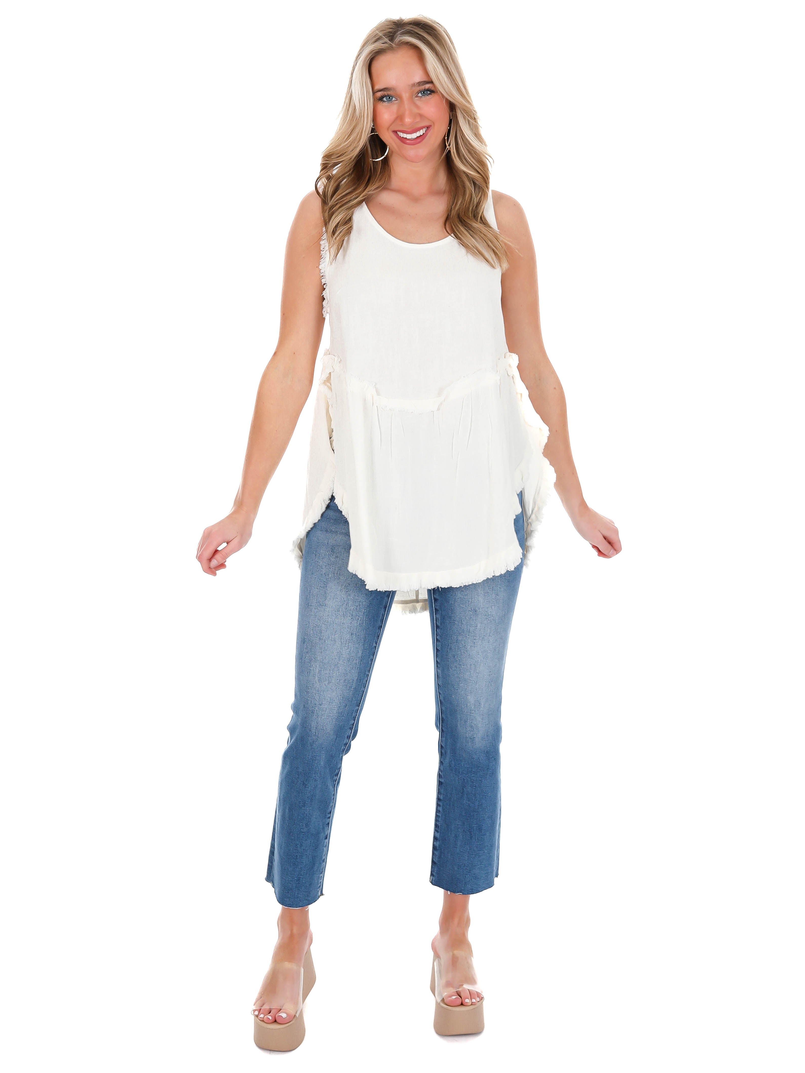 Girl On Fire Frayed Linen Tank