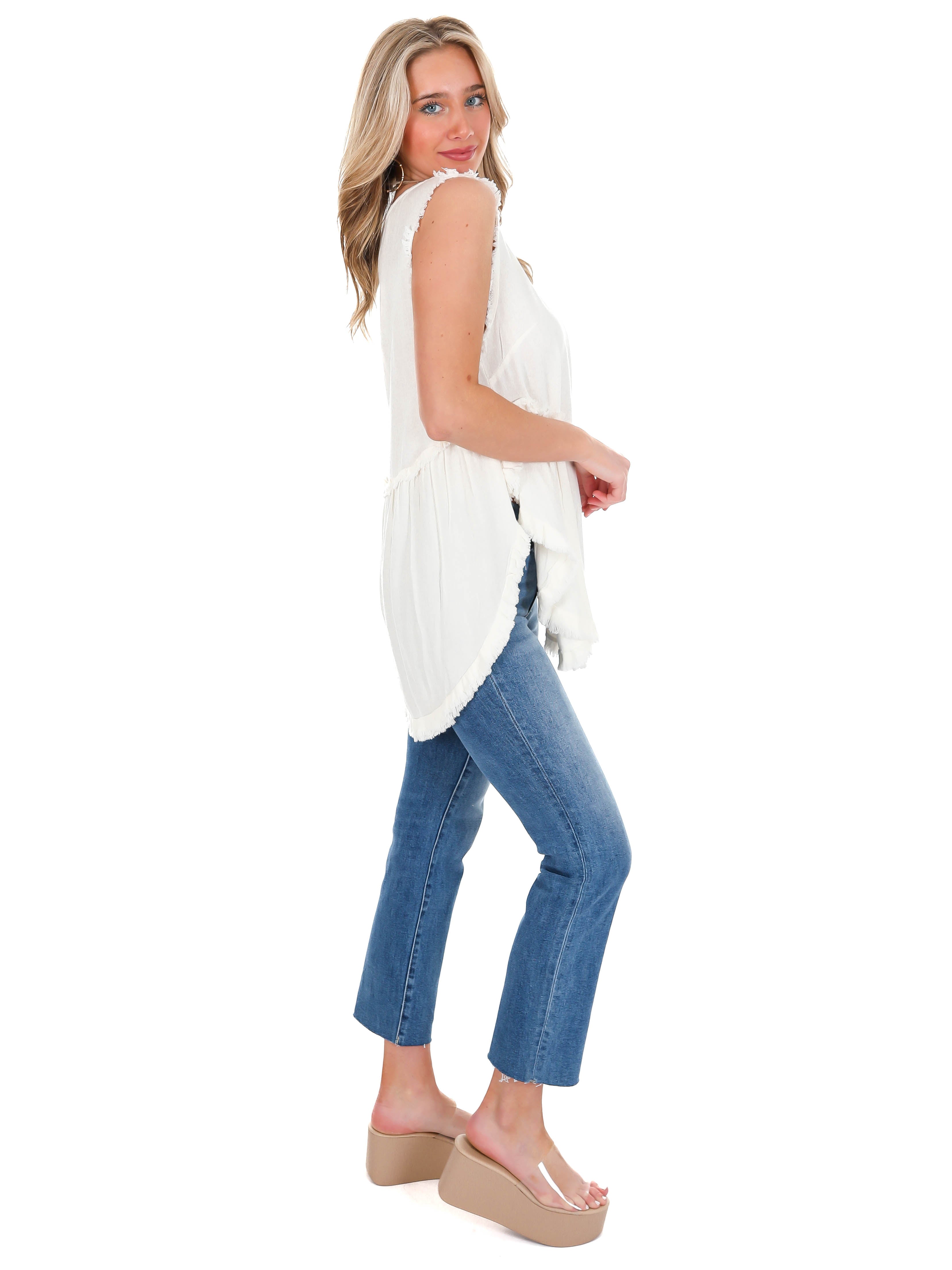 Girl On Fire Frayed Linen Tank