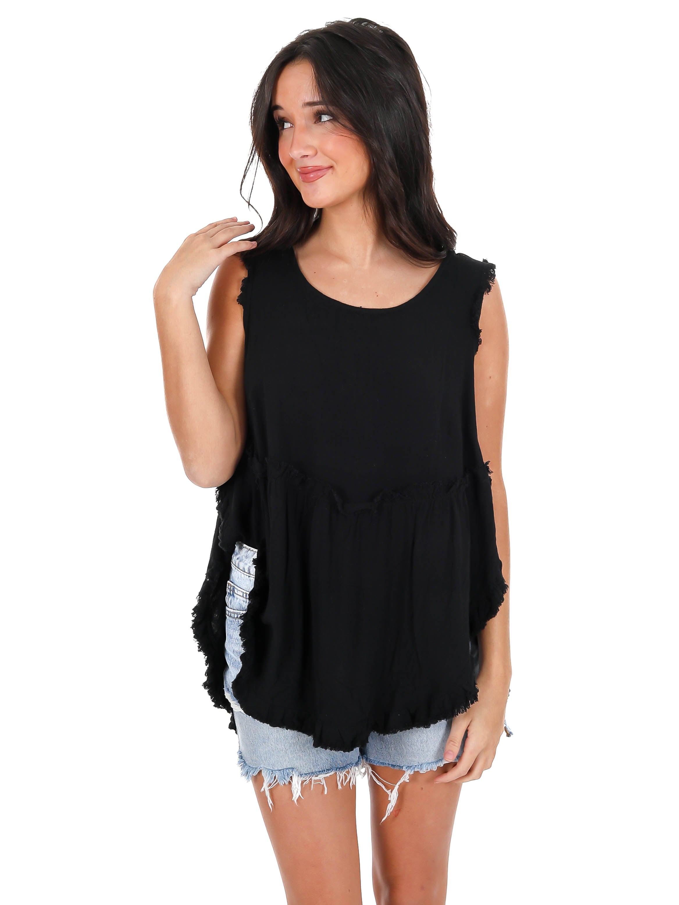 Girl On Fire Frayed Linen Tank