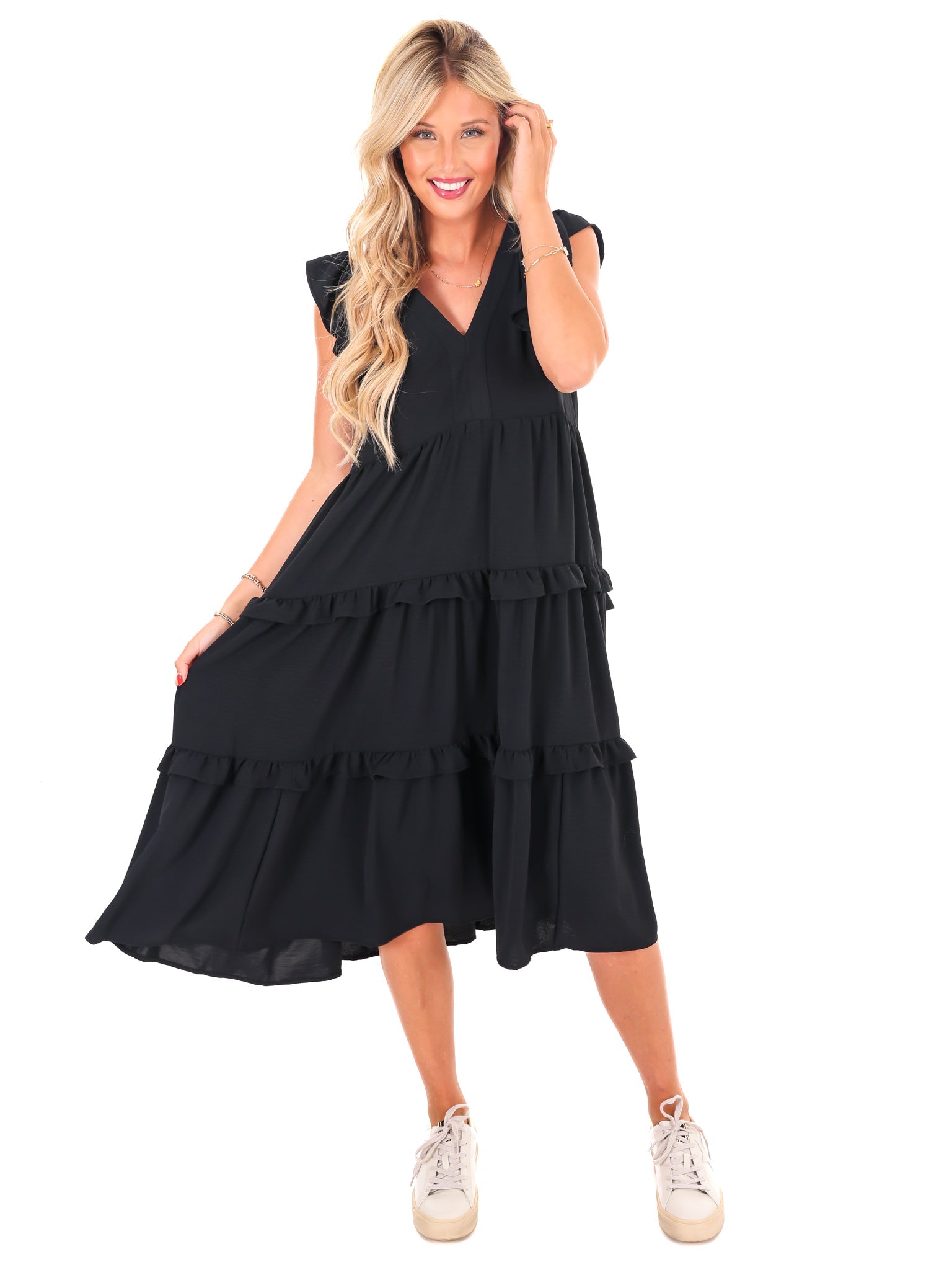A Little Love Ruffle Midi Dress