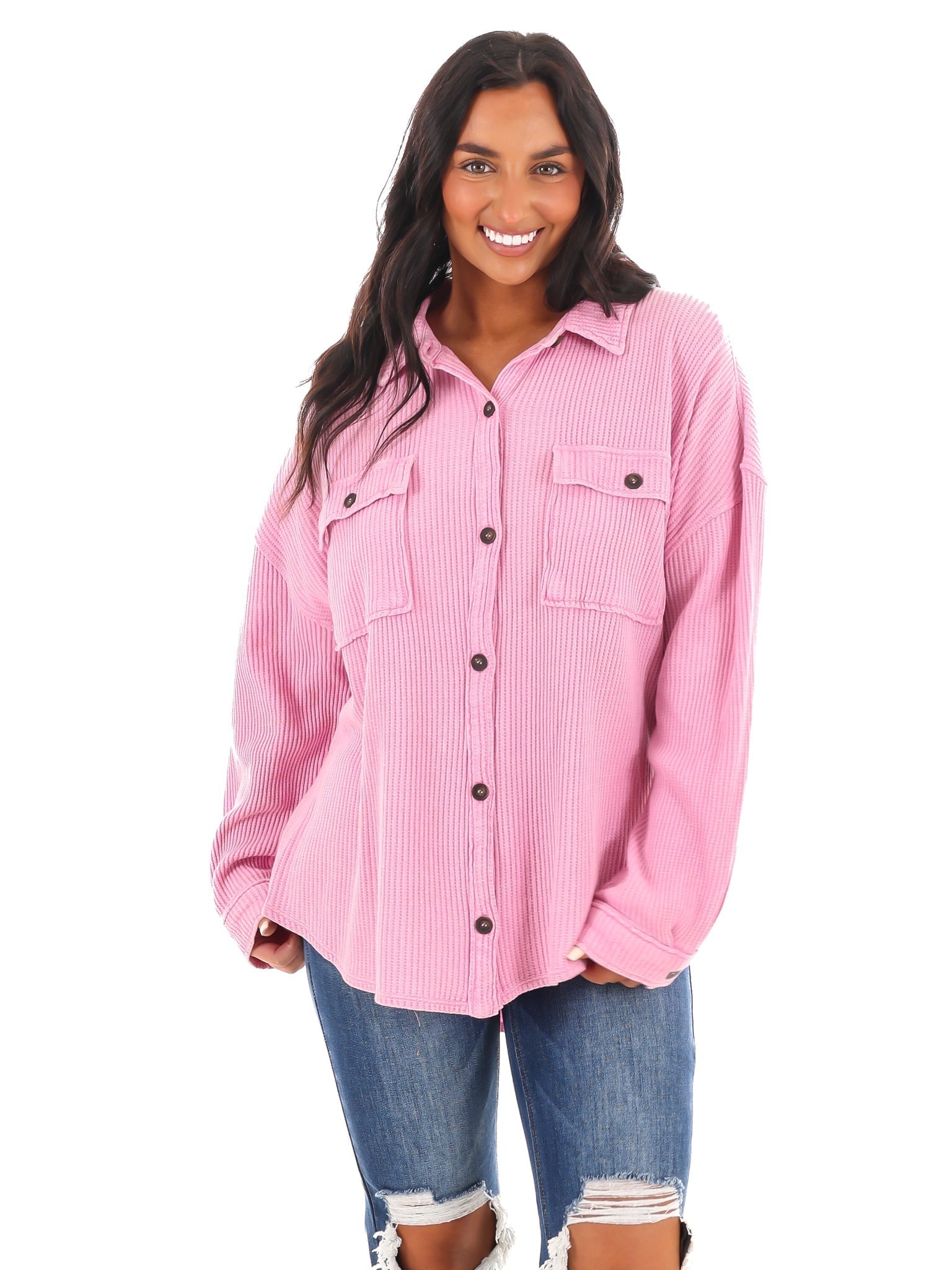 Chilly Days Waffle Knit Button Up Top