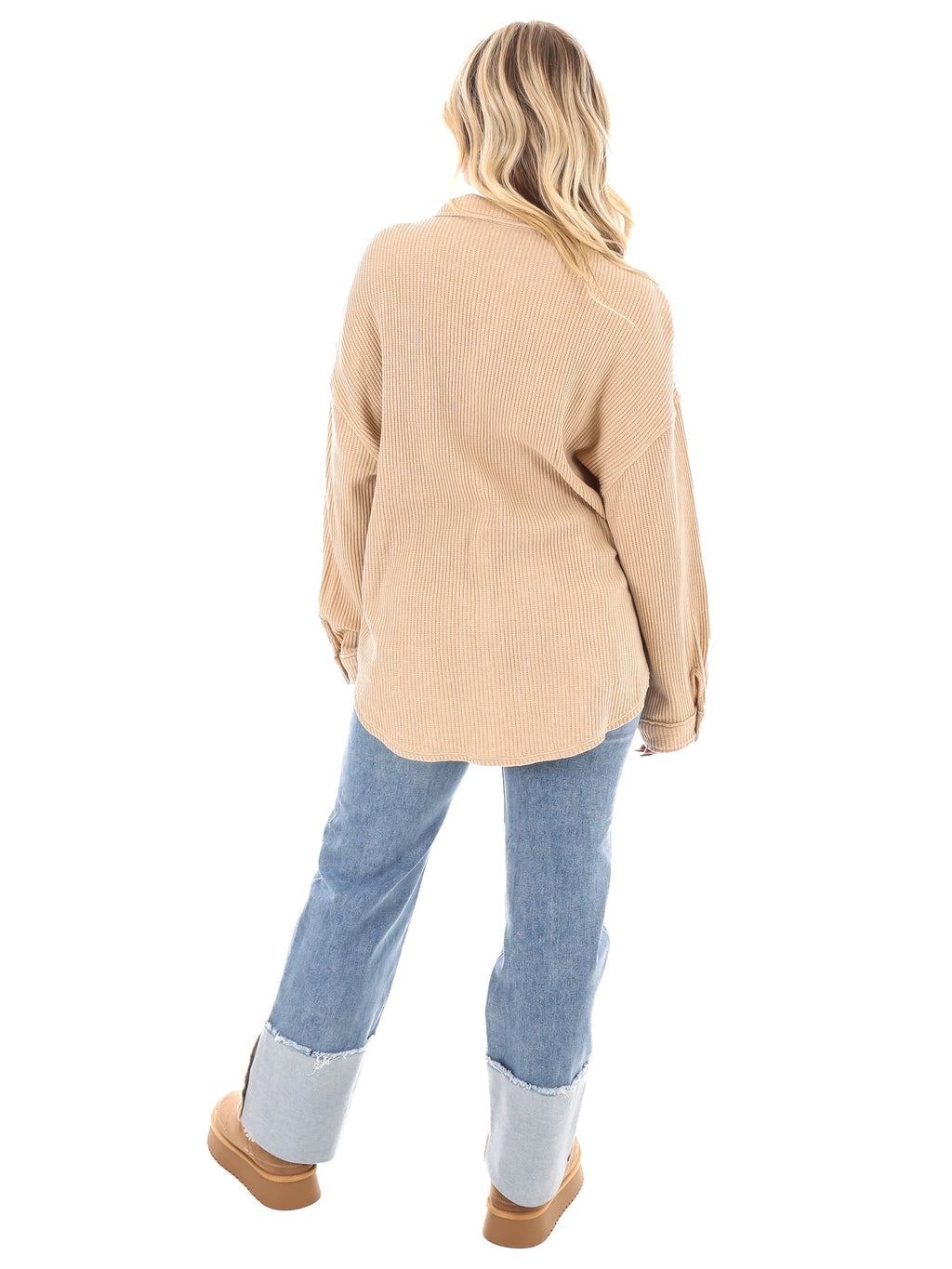 Chilly Days Waffle Knit Button Up Top