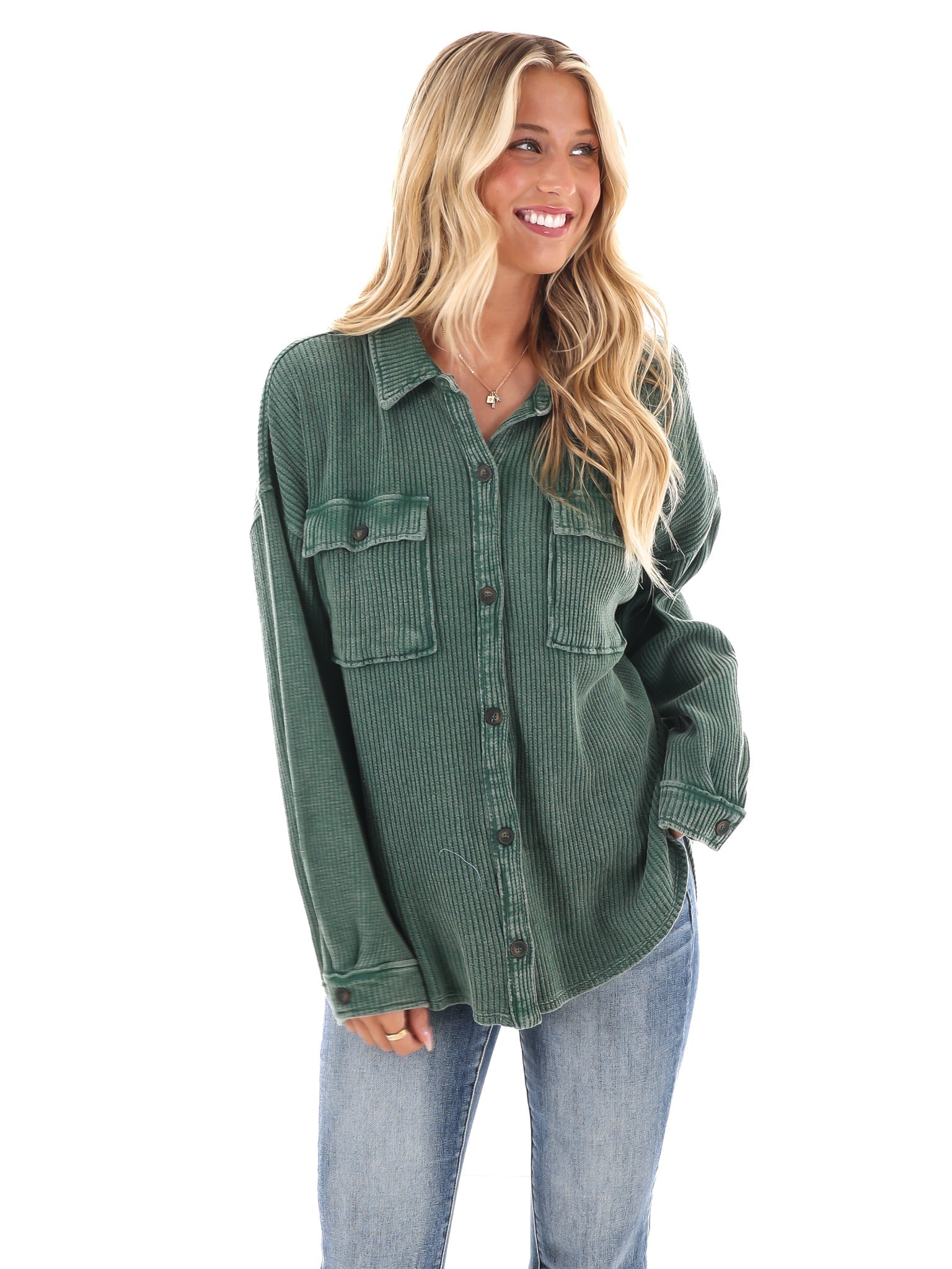 Chilly Days Waffle Knit Button Up Top