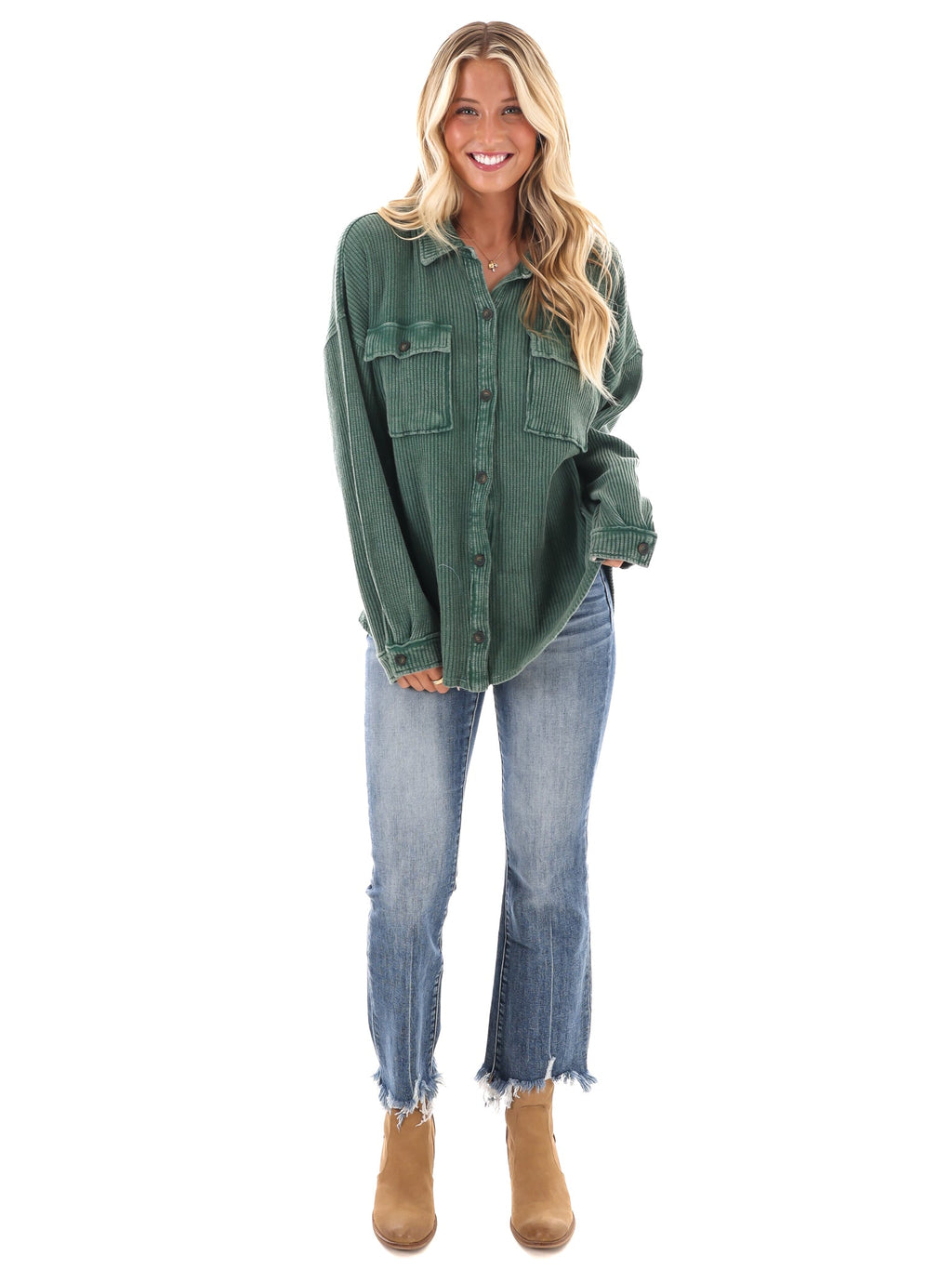 Chilly Days Waffle Knit Button Up Top