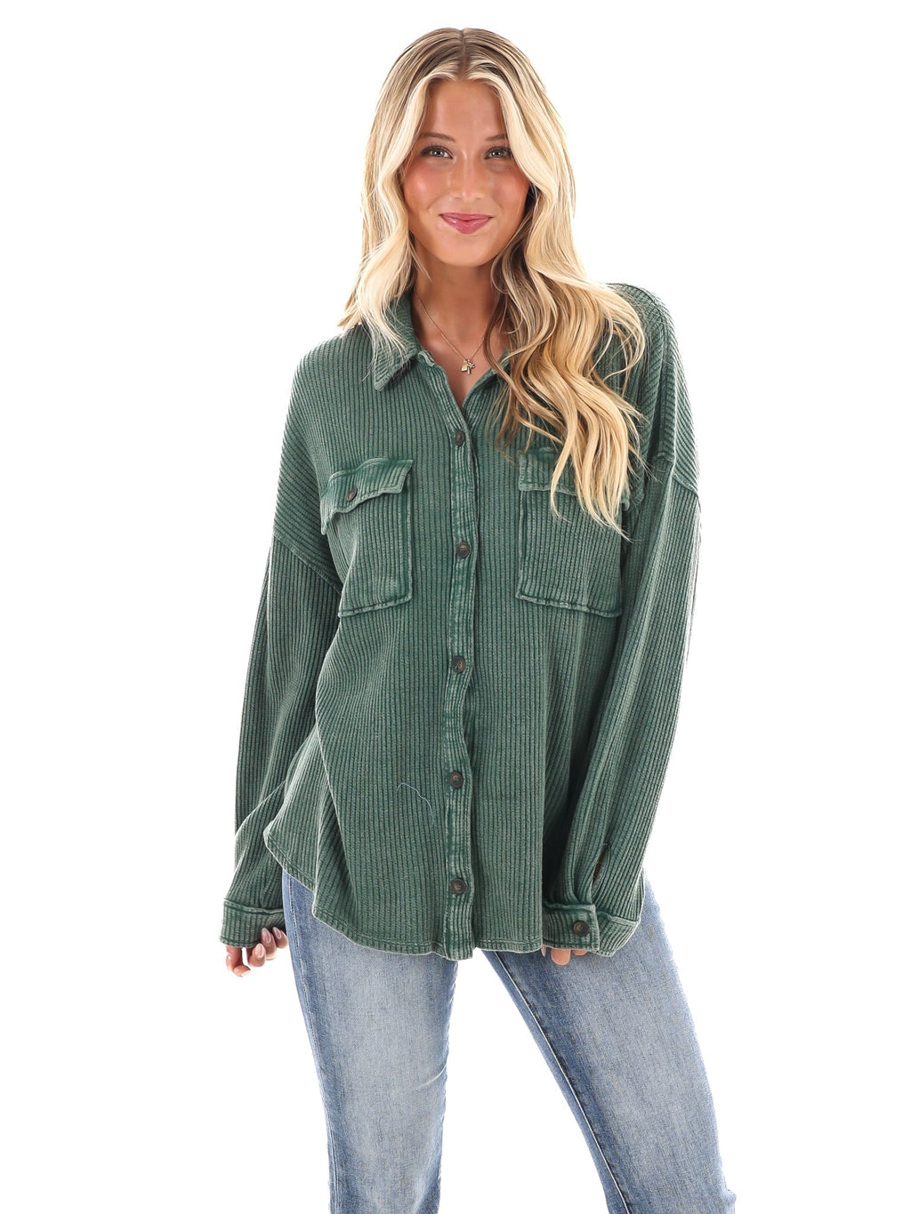 Chilly Days Waffle Knit Button Up Top