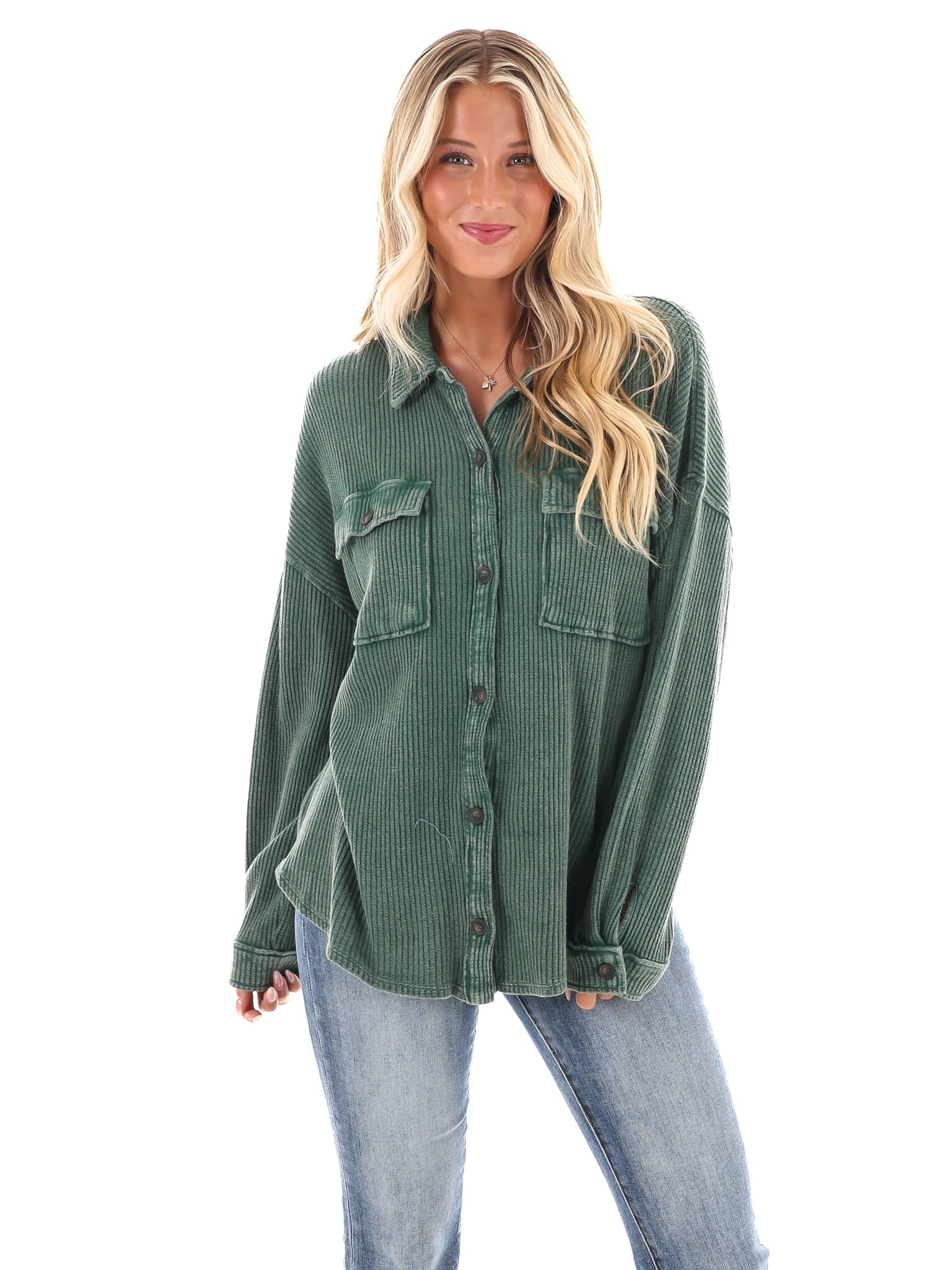 Chilly Days Waffle Knit Button Up Top