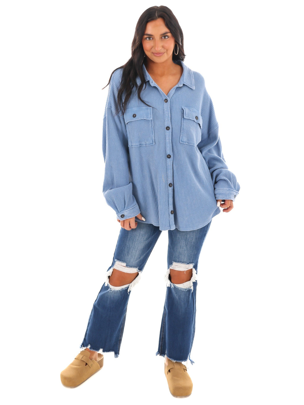 Chilly Days Waffle Knit Button Up Top