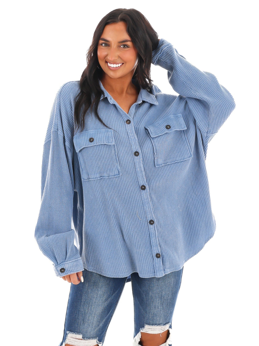 Chilly Days Waffle Knit Button Up Top