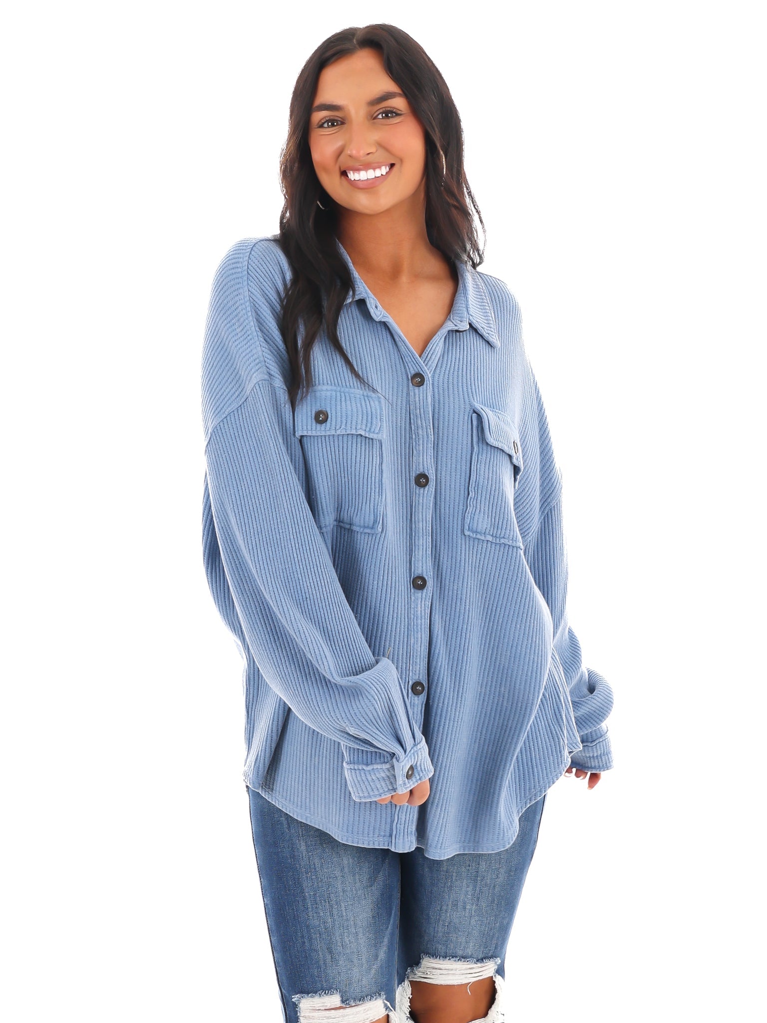 Chilly Days Waffle Knit Button Up Top