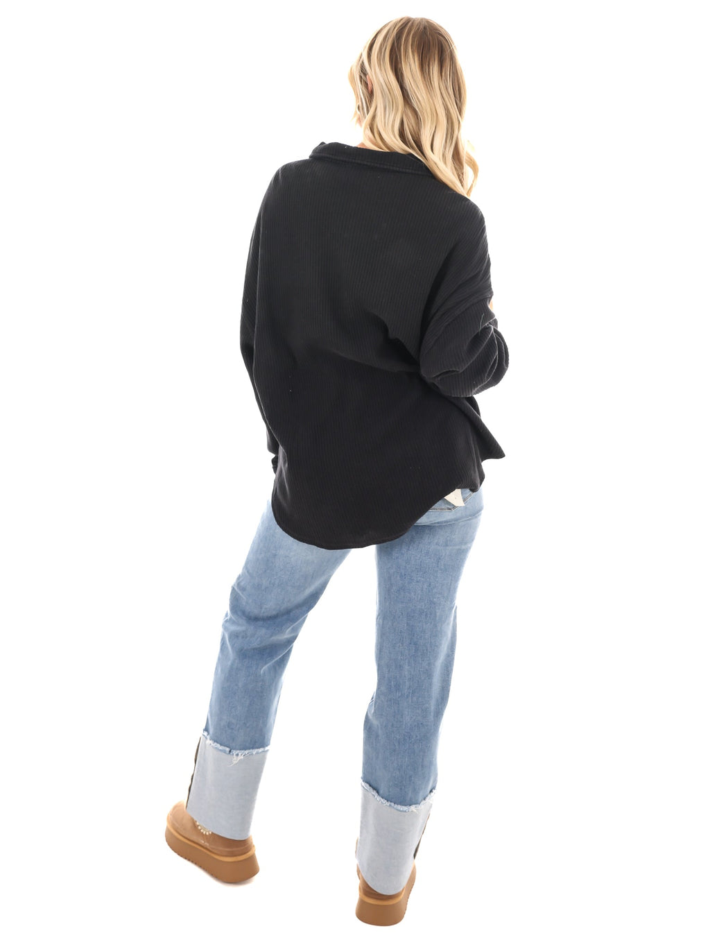 Chilly Days Waffle Knit Button Up Top