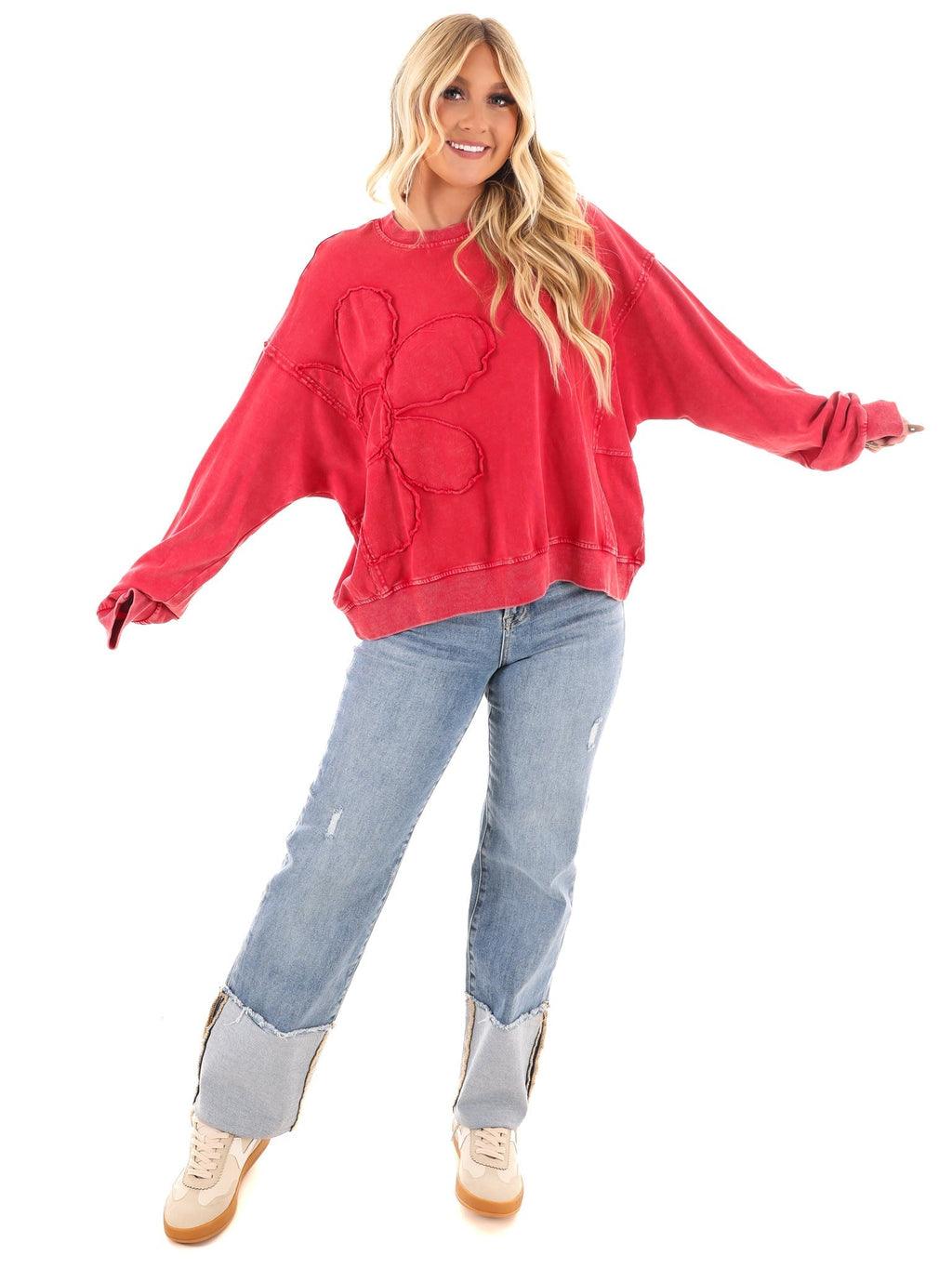 Ease My Mind Flower Patch Pullover