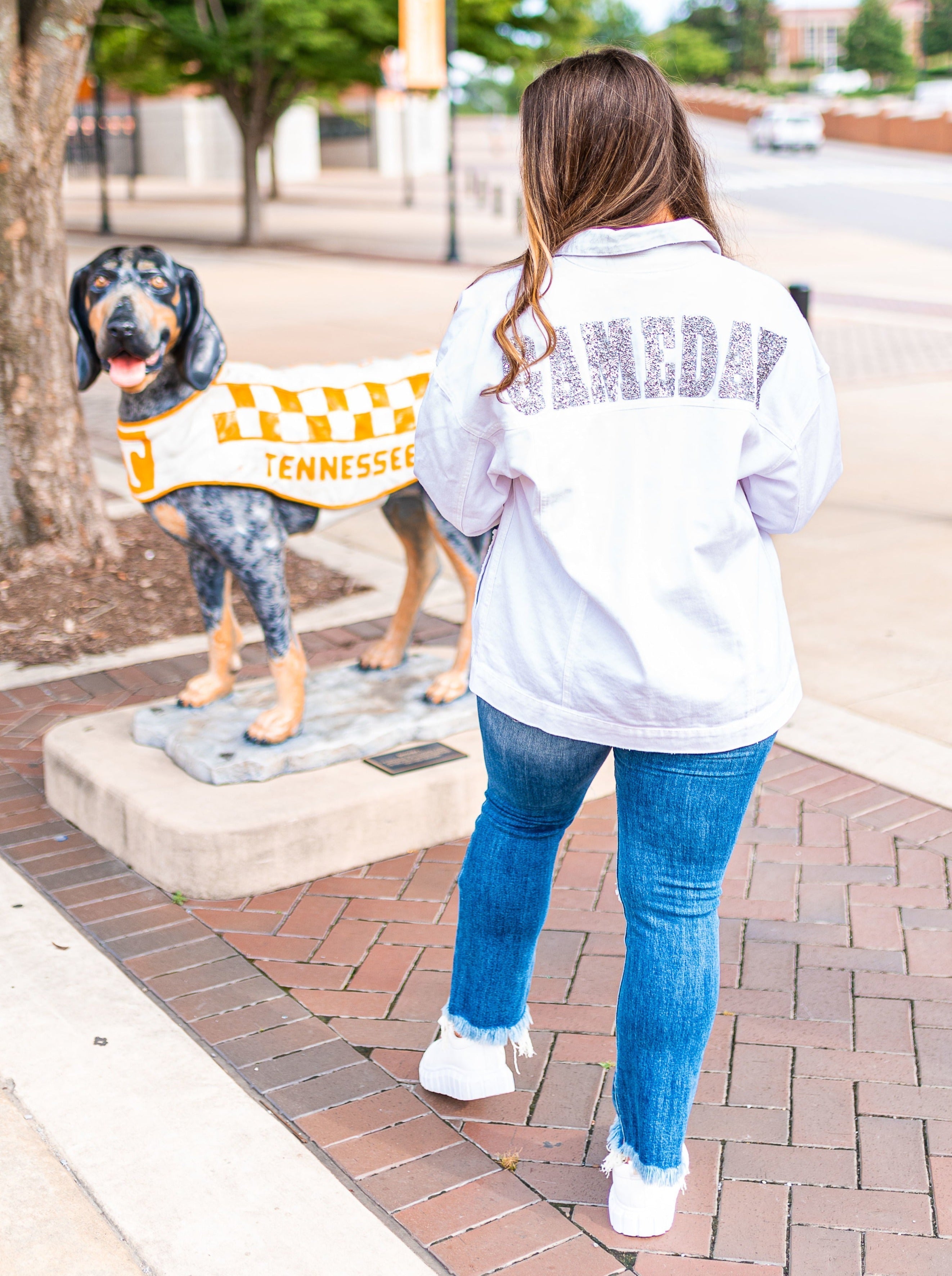 Diamond Gameday White Denim Jacket