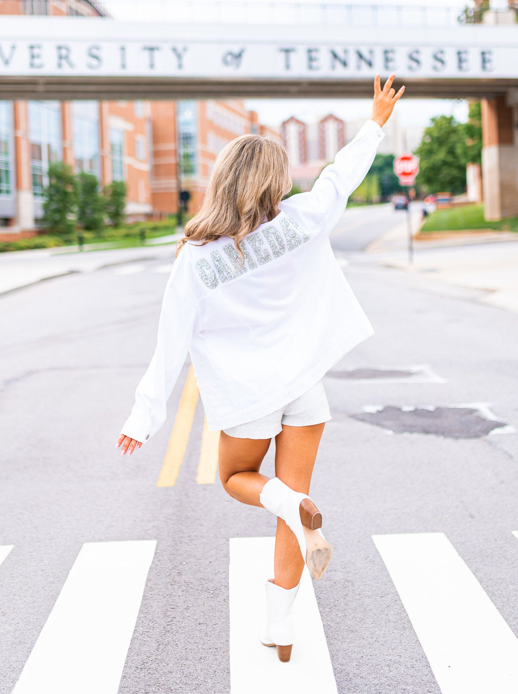 Diamond Gameday White Denim Jacket