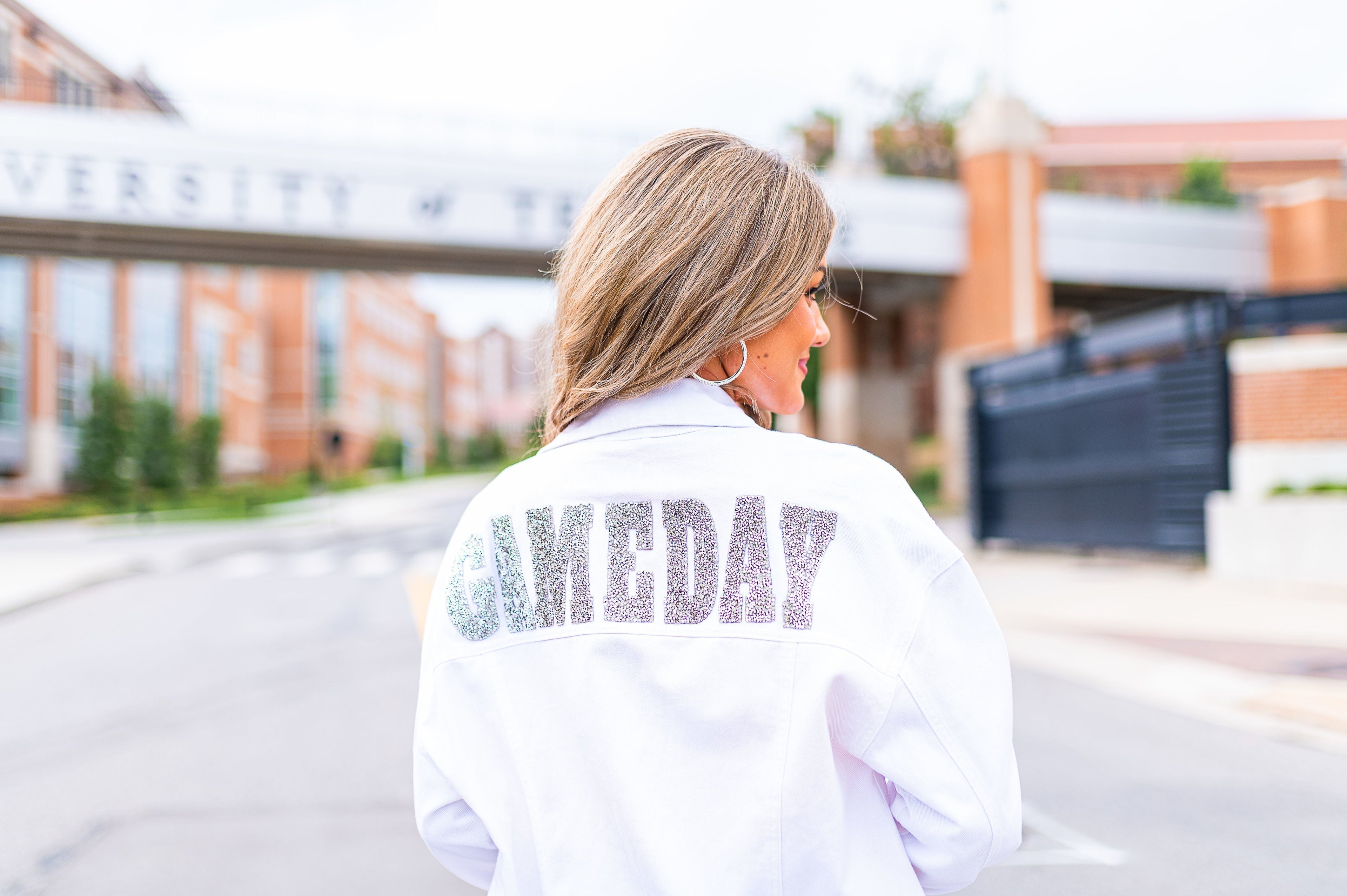 Diamond Gameday White Denim Jacket