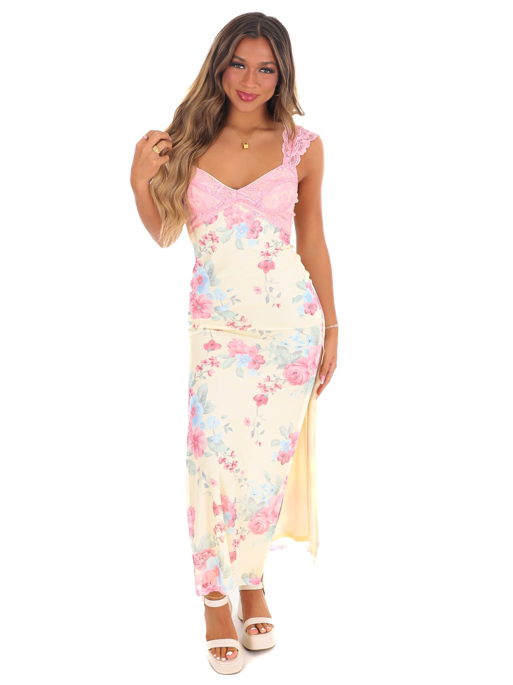 Becoming Me Mesh Floral Maxi Dress