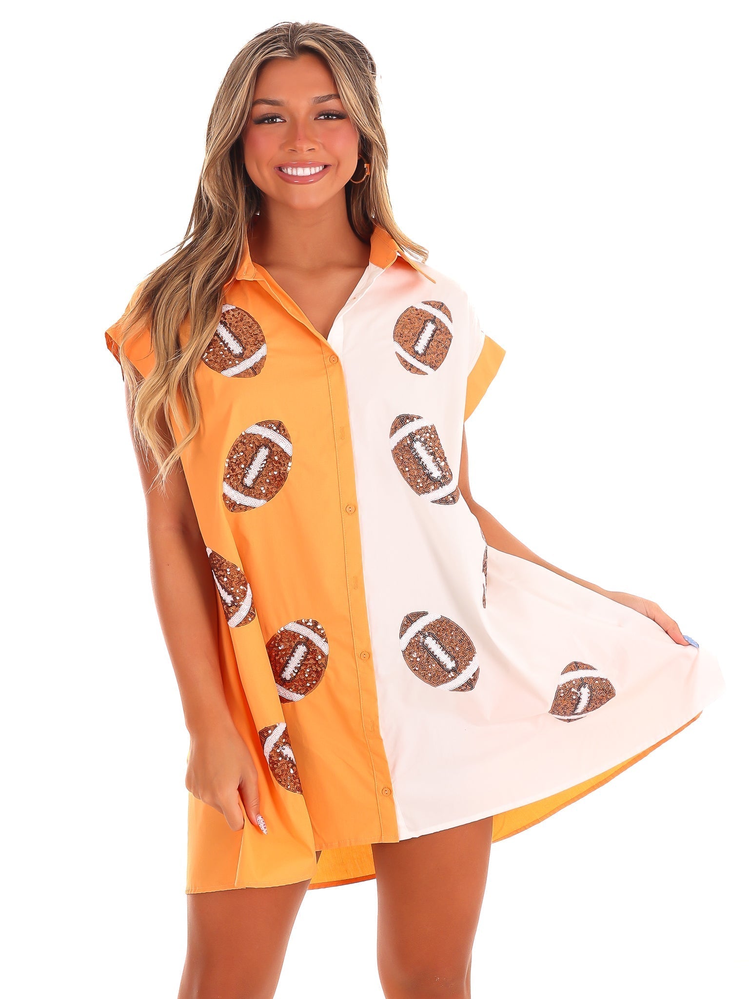 Football Sequins Embroidery Shirt Dress