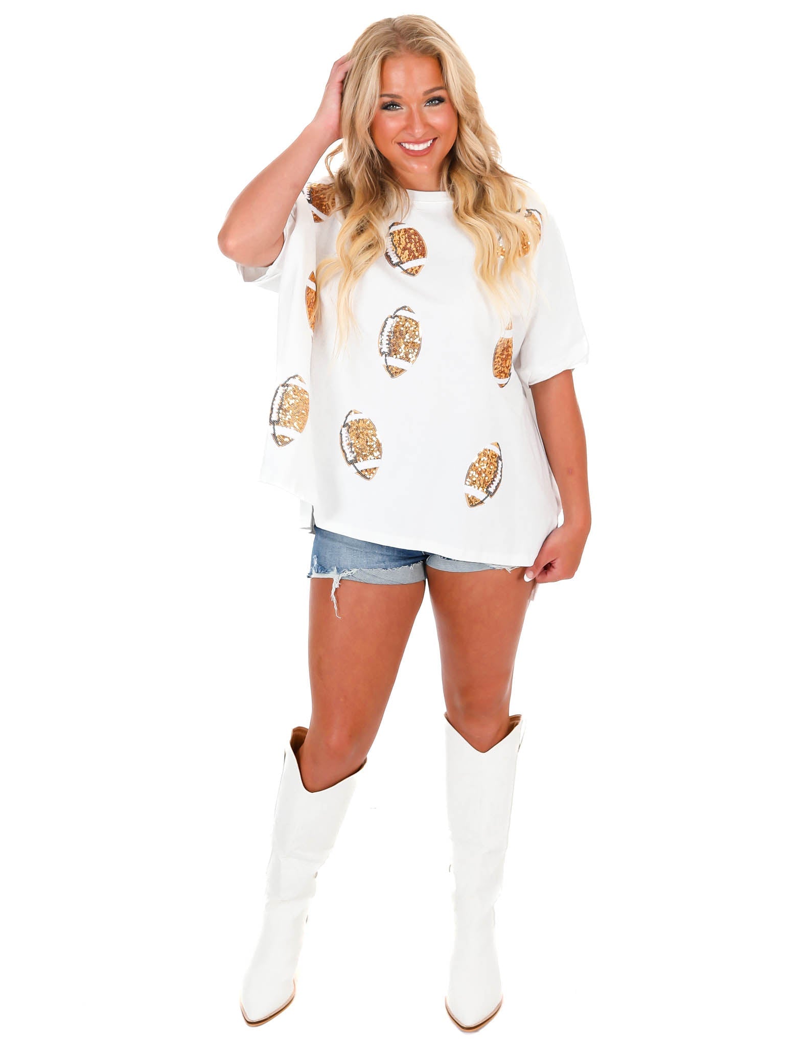 Game Ball Sequin Football Patch Top