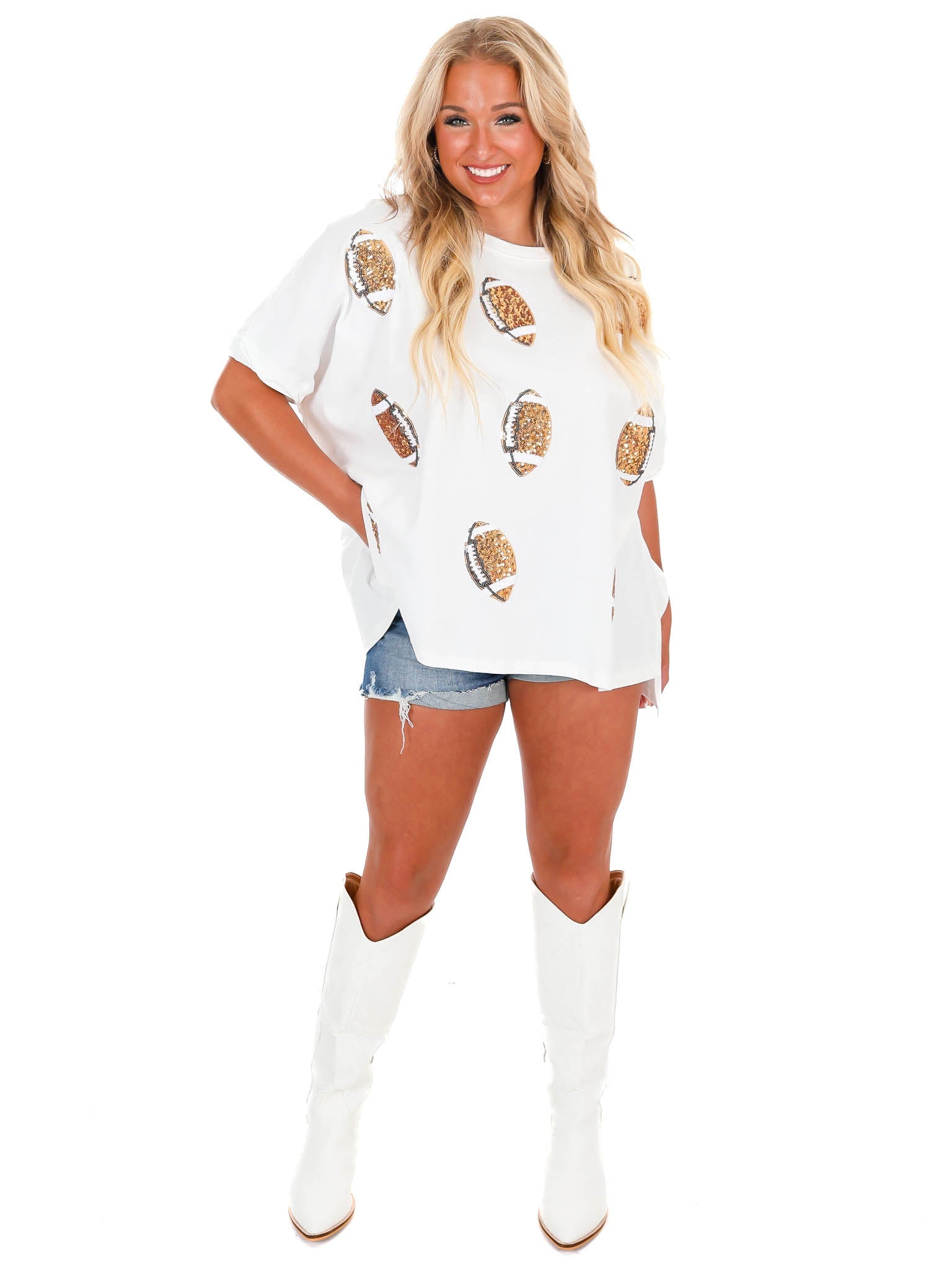 Game Ball Sequin Football Patch Top