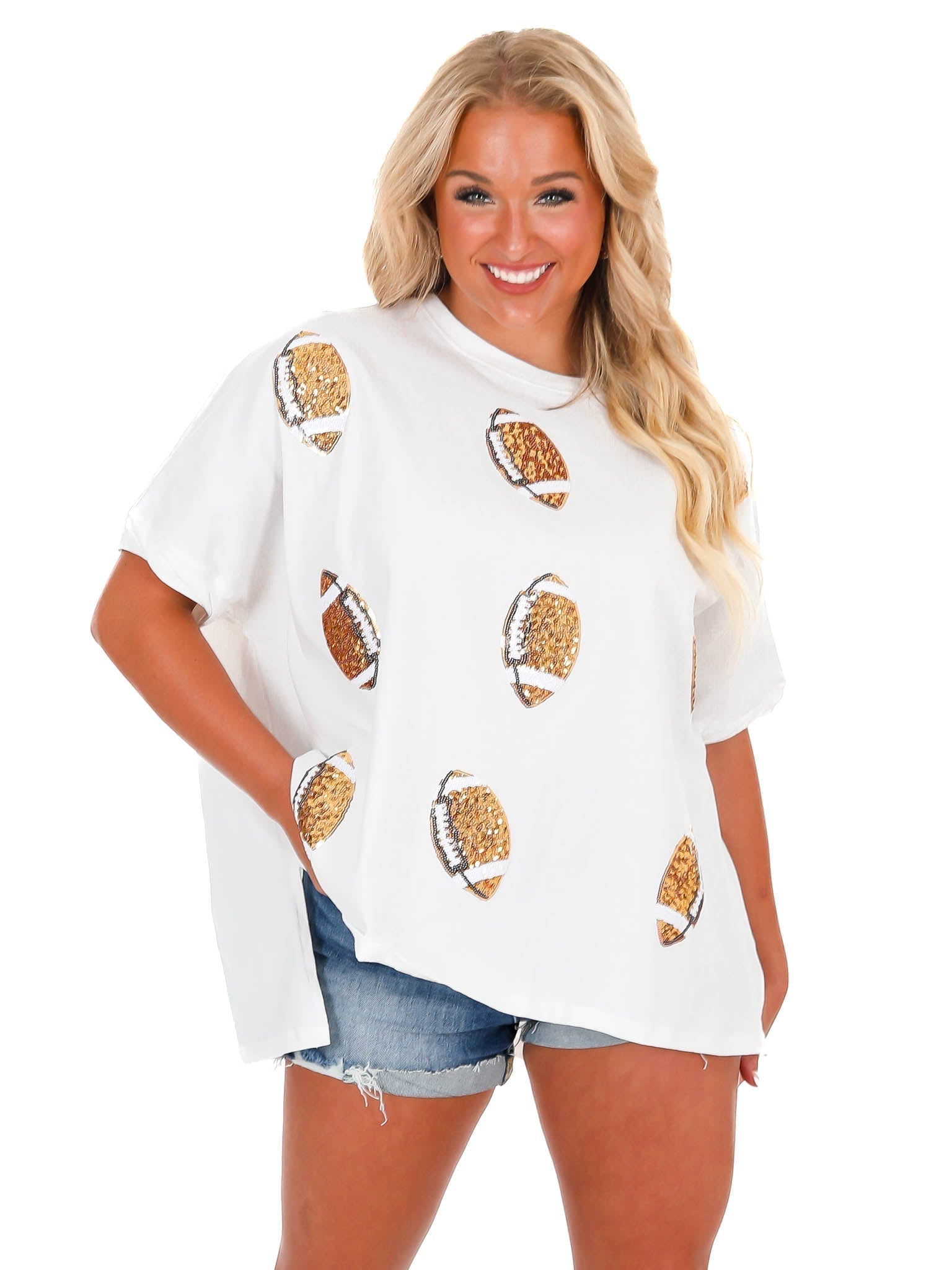 Game Ball Sequin Football Patch Top