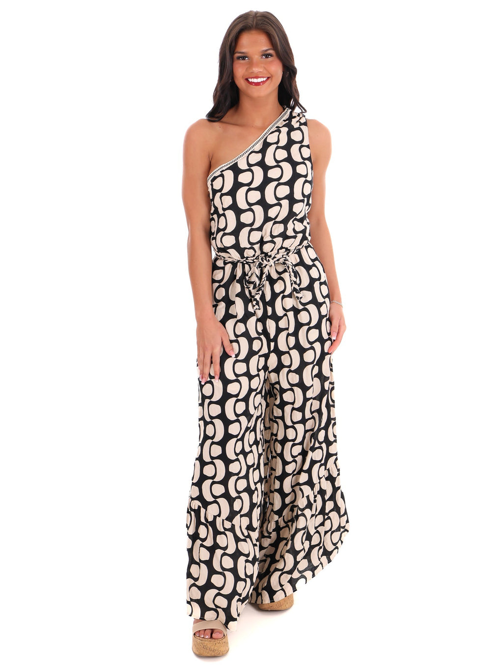 Best Shot Print One Shoulder Jumpsuit