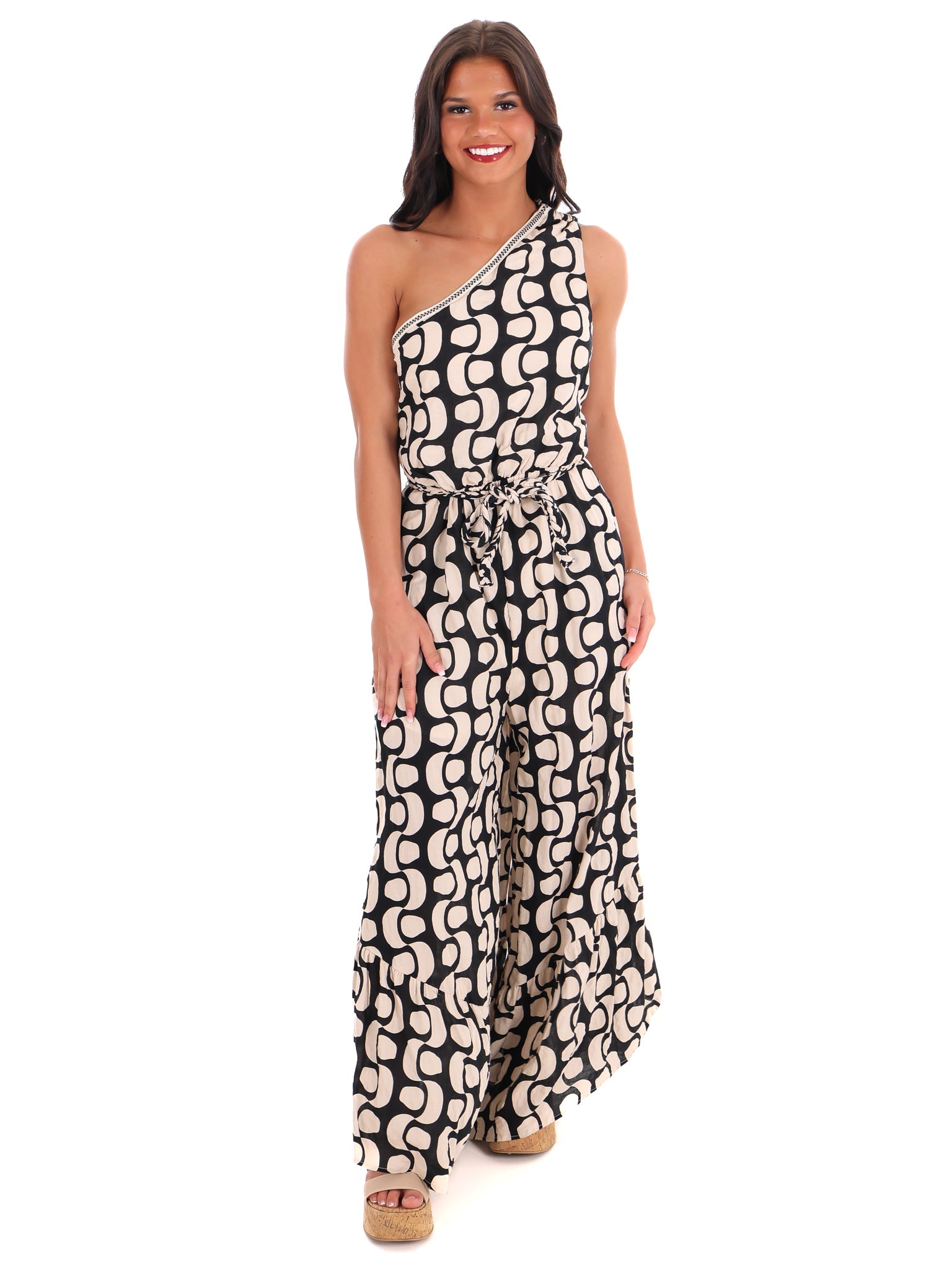 Best Shot Print One Shoulder Jumpsuit