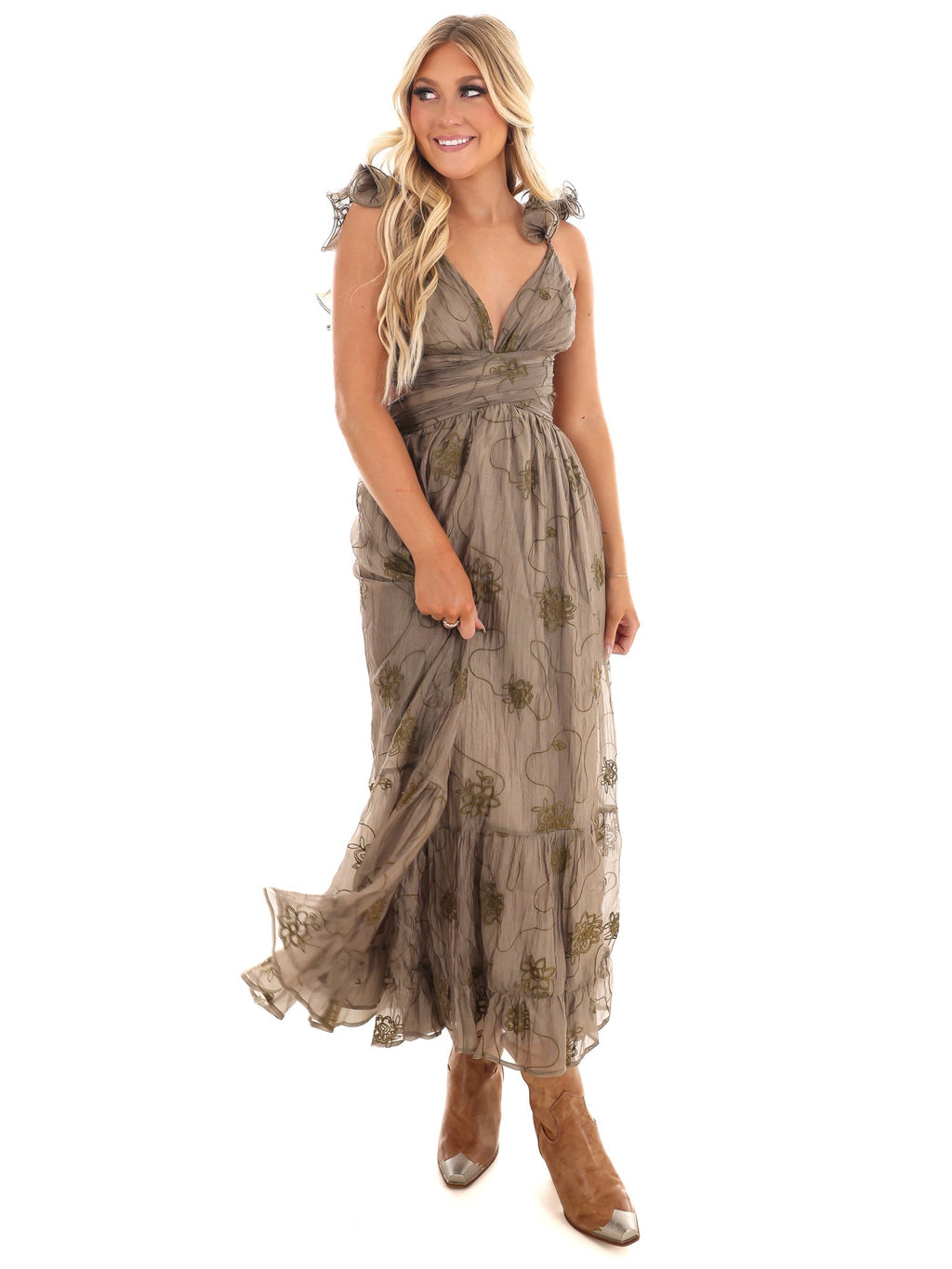 A Vision in Floral Embroidered Maxi Dress