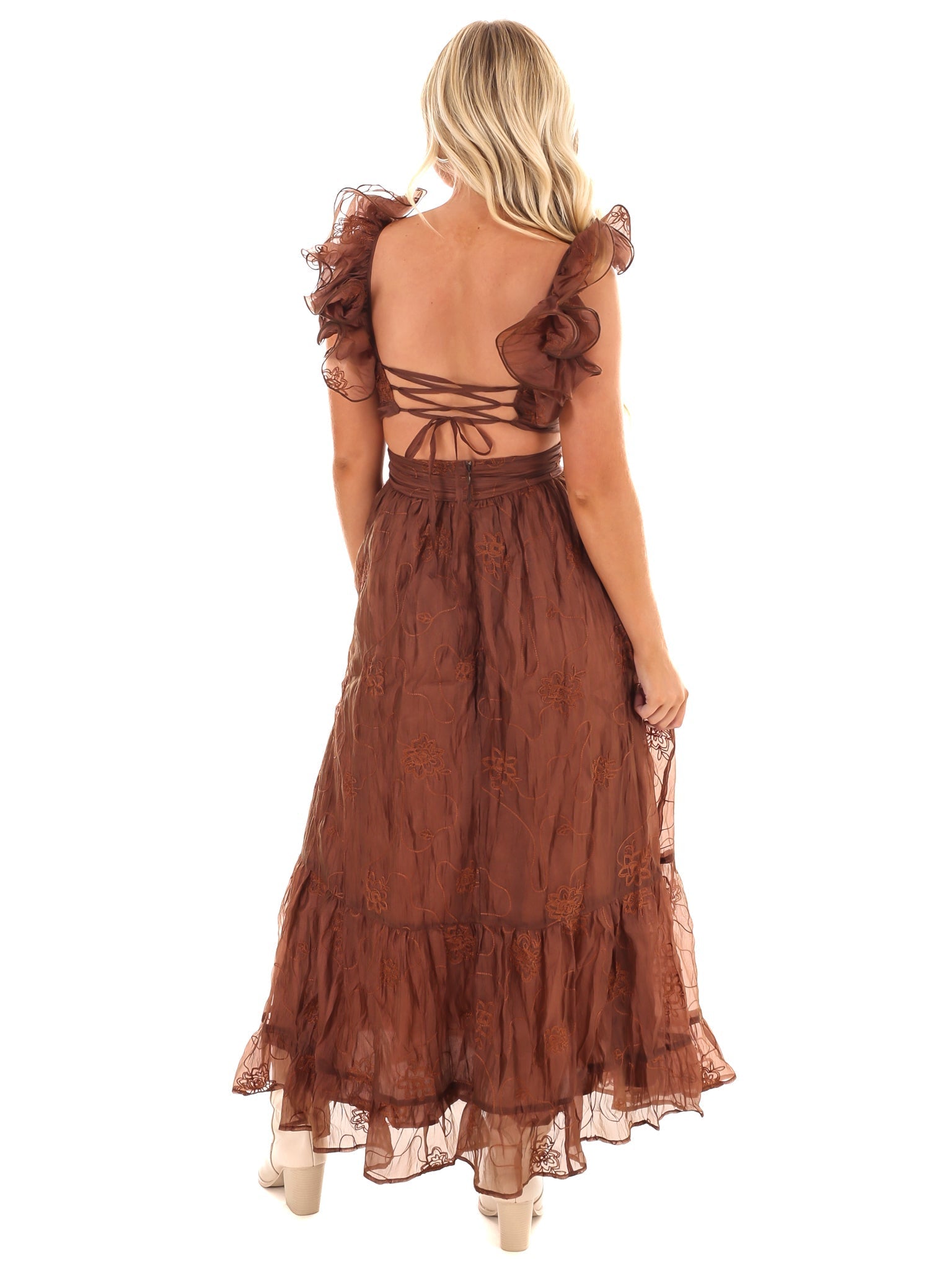 A Vision in Floral Embroidered Maxi Dress