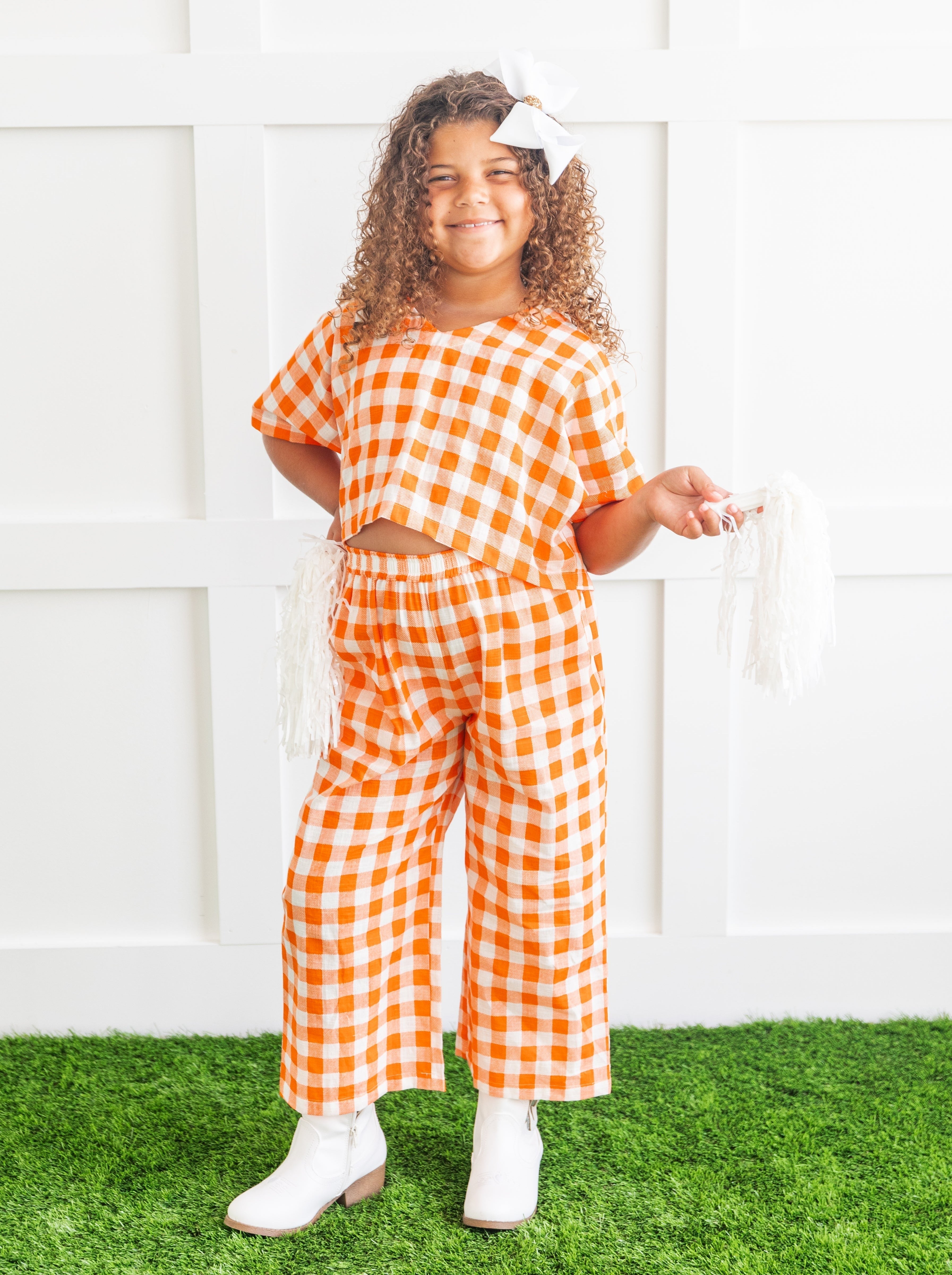 Girls Orange and White Gingham Two Piece Set