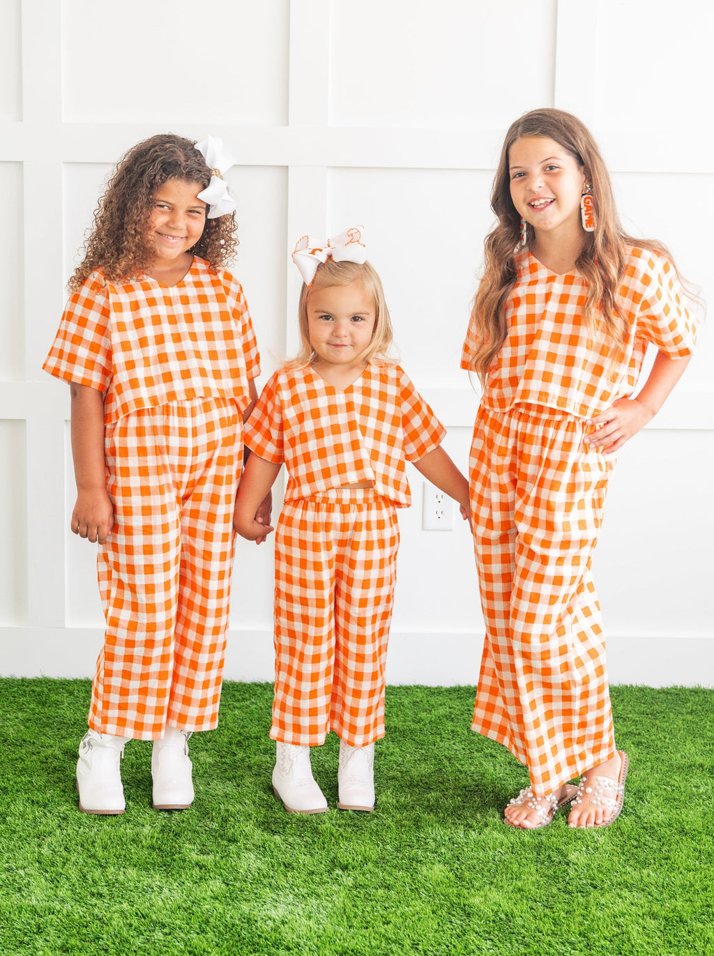 Girls Orange and White Gingham Two Piece Set
