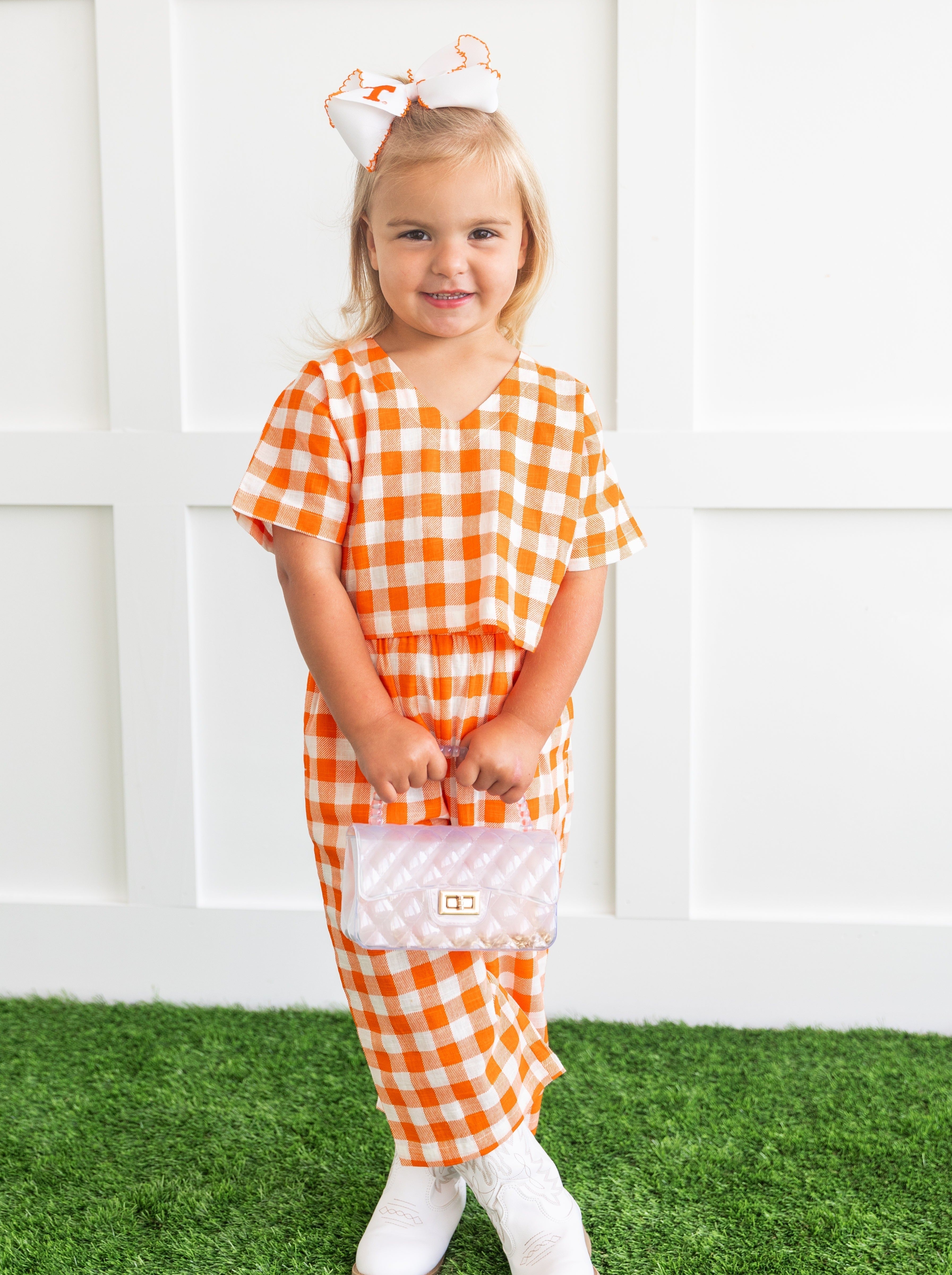Girls Orange and White Gingham Two Piece Set
