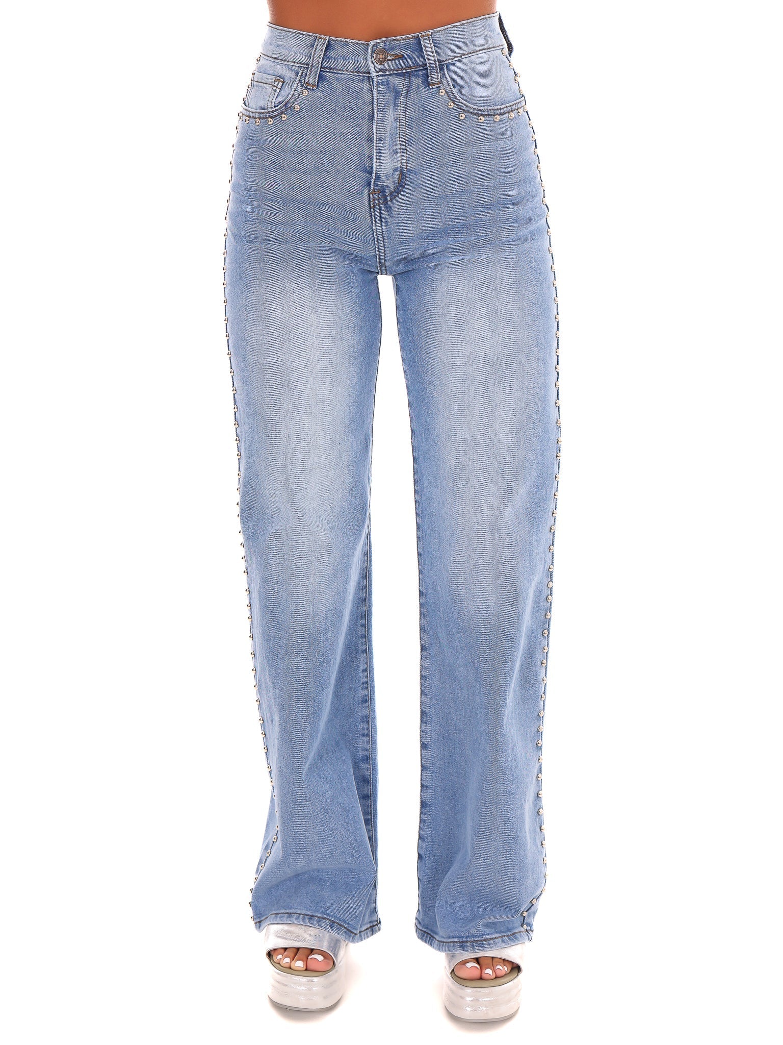 Get Your Attention Stud Wide Leg Jeans
