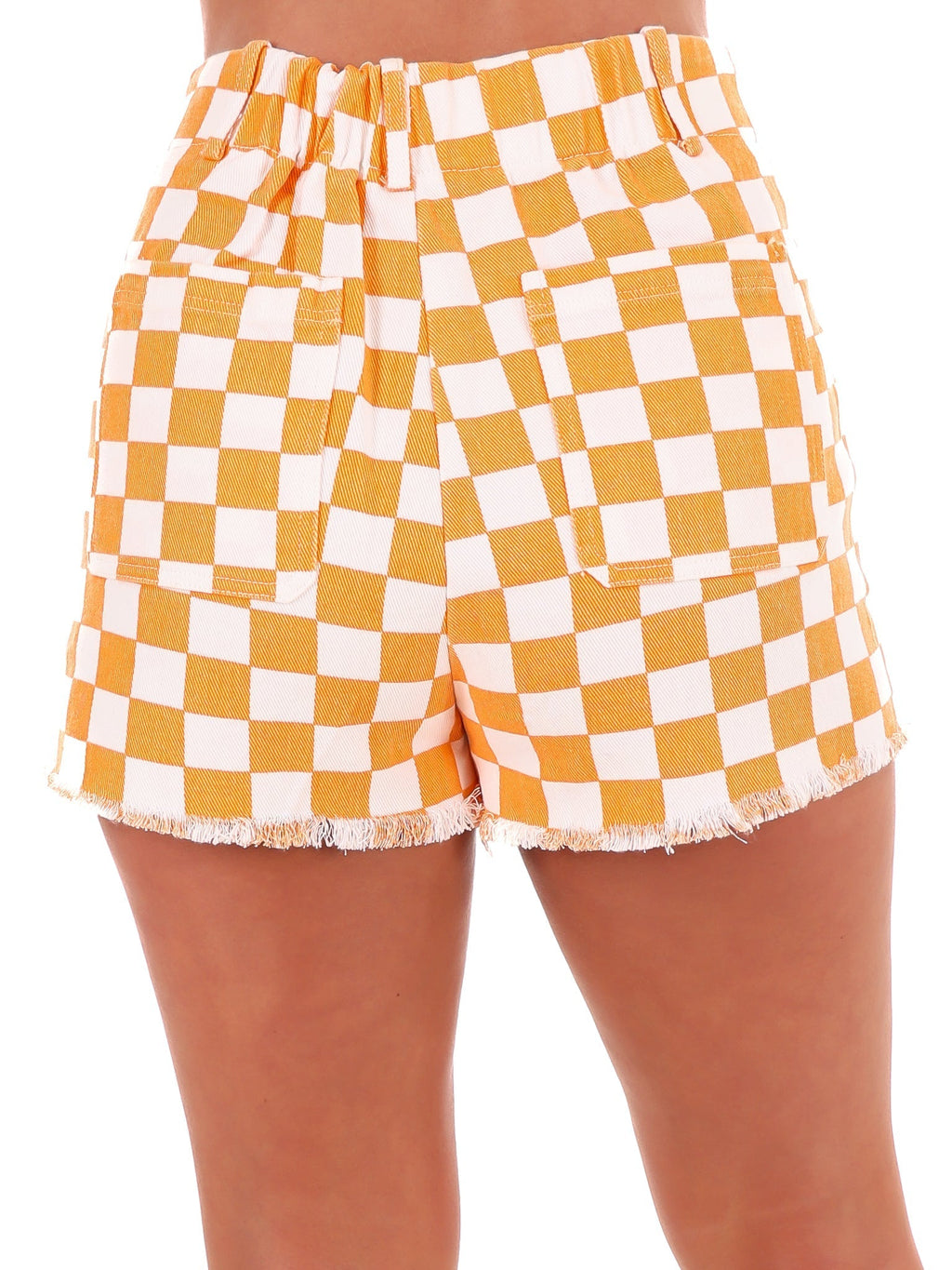 Got Your Number Checker Denim Shorts