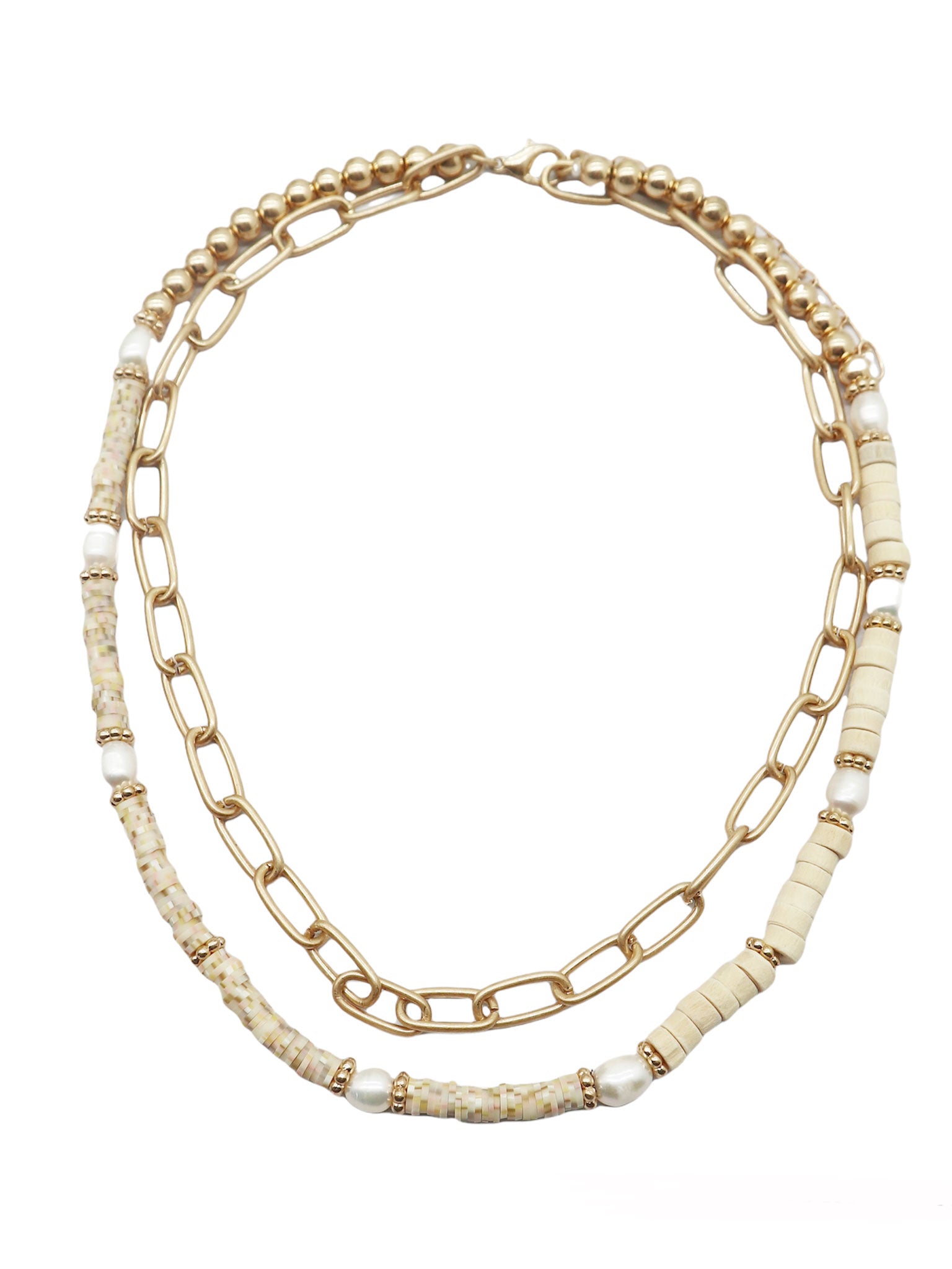 Heishi Wood & Pearl Necklace